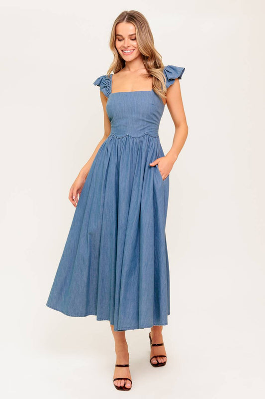 Driftwood Petal Chambray Midi Dress