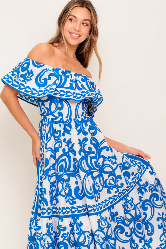 Bloom Serenade Blue Woven Midi Dress