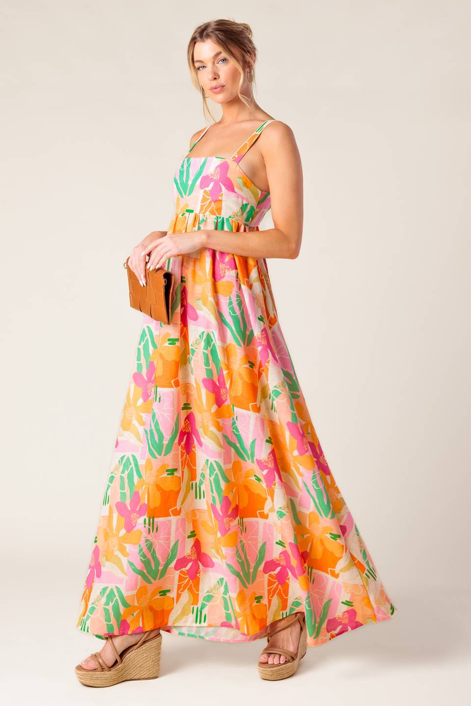 Bon Voyage Pink Orange Woven Maxi Dress