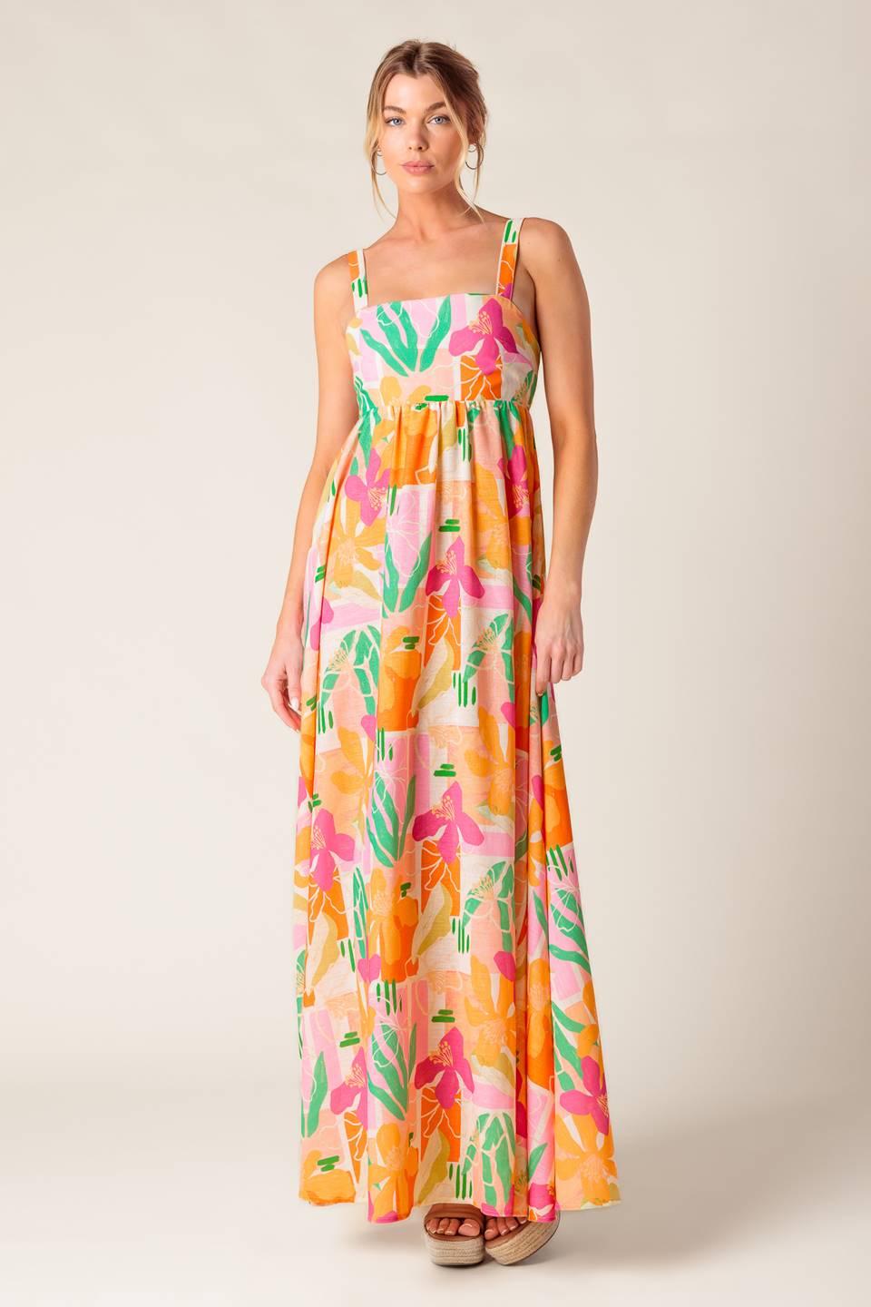 Bon Voyage Pink Orange Woven Maxi Dress