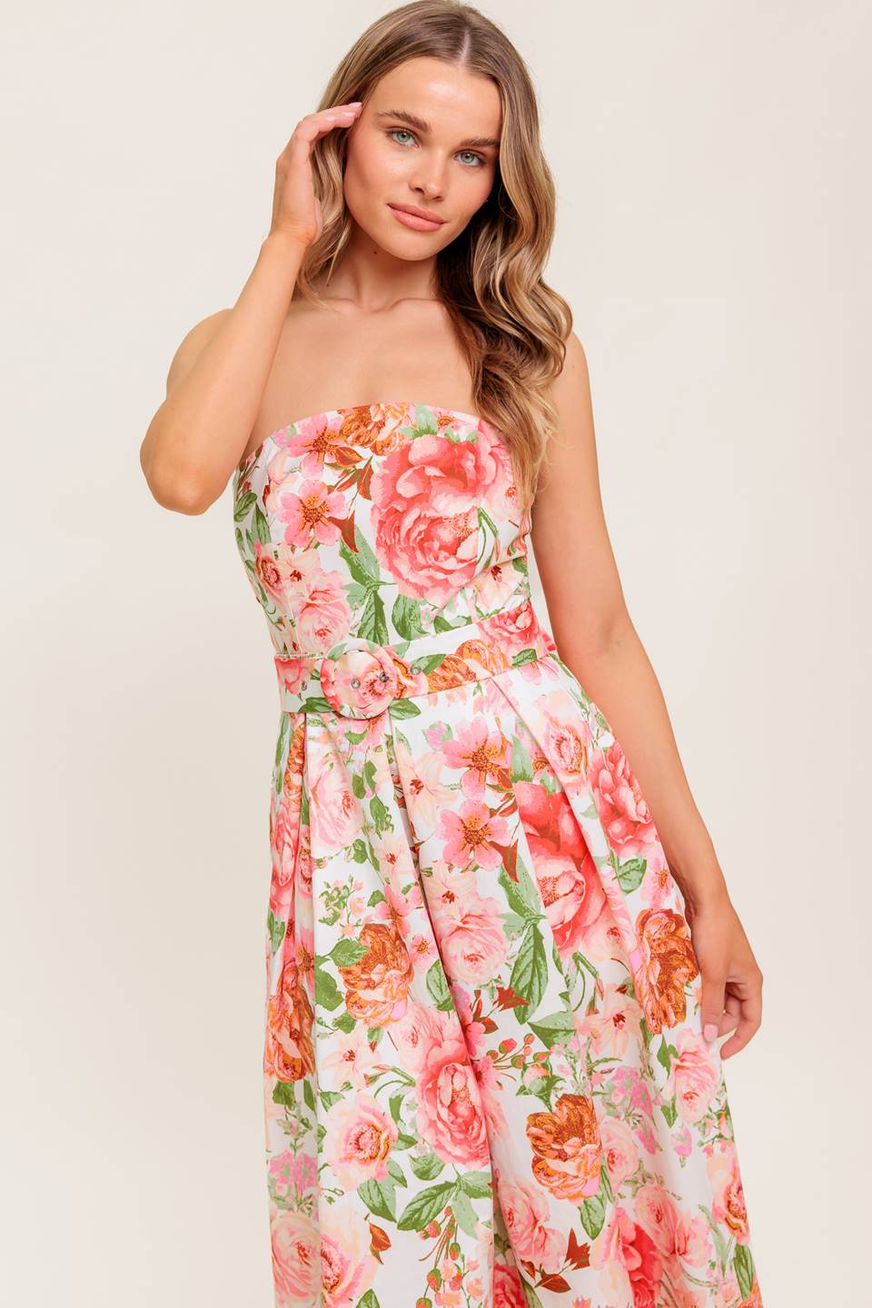 Blushing Dawn Pink Woven Midi Dress