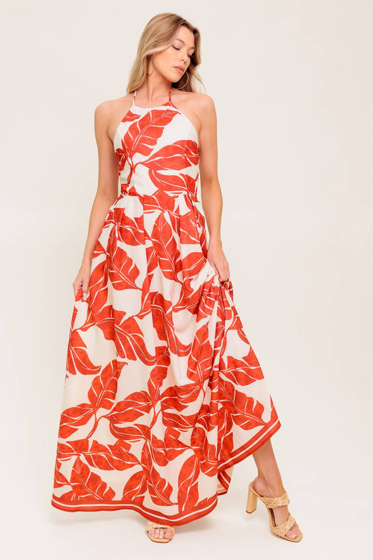 First Glance Red Woven Midi Dress