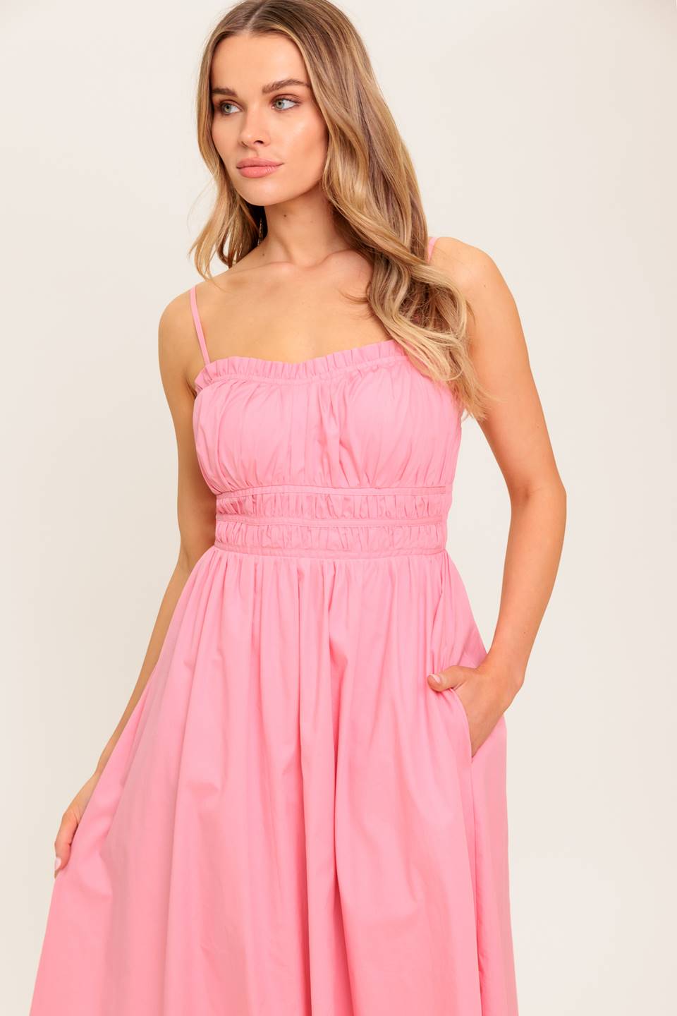 Honey Sunset Pink Woven Midi Dress