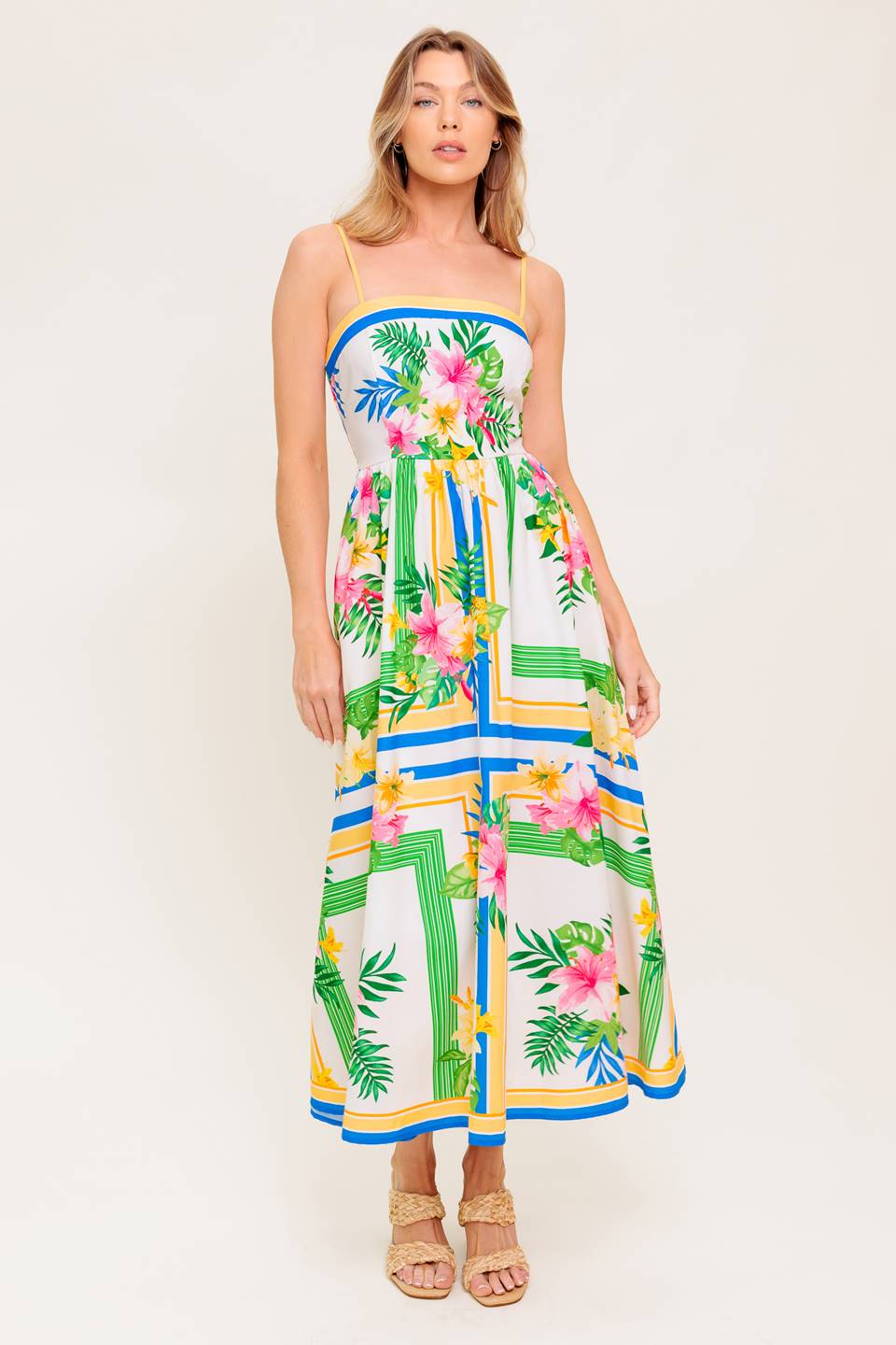 Floral Harmony Woven Midi Dress
