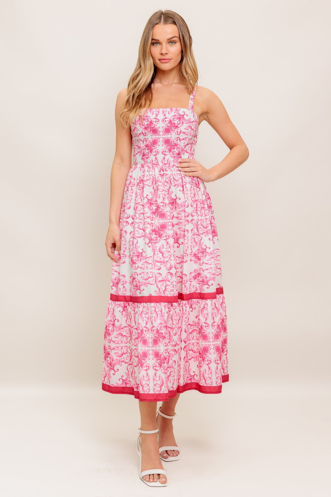 Rosé Garden Woven Midi Dress