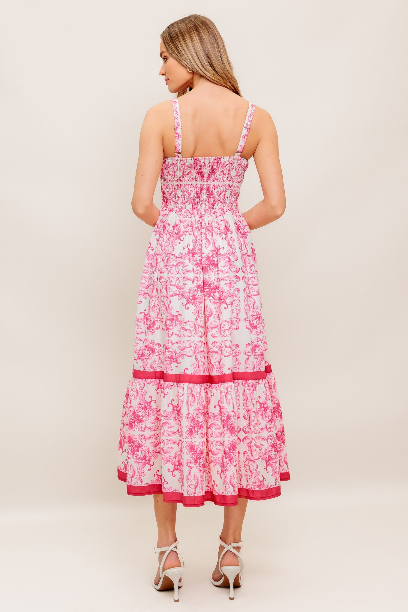 Rosé Garden Woven Midi Dress