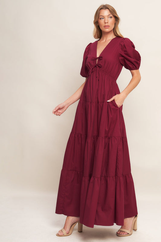 Summer Glow Burgundy Woven Maxi Dress