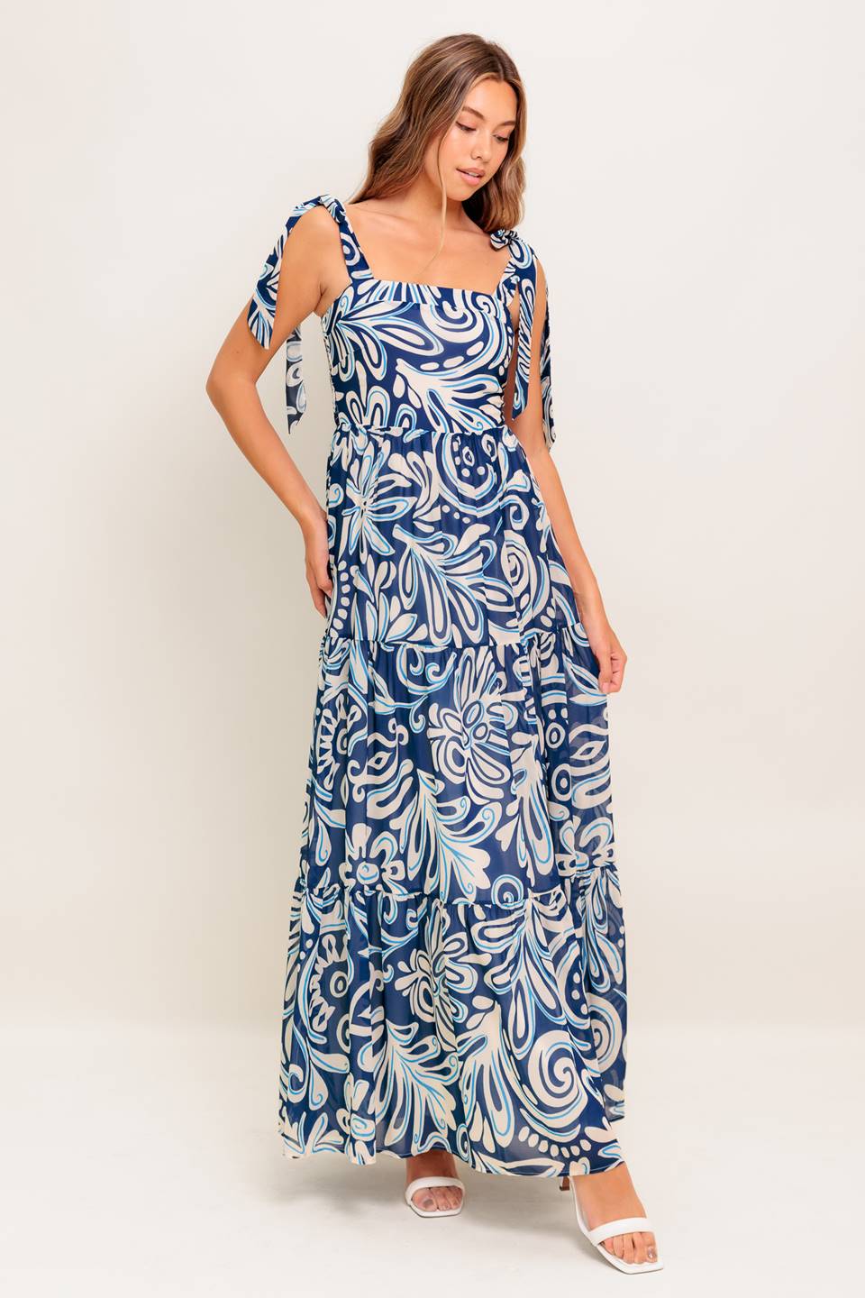 Island Serenade Navy Woven Maxi Dress