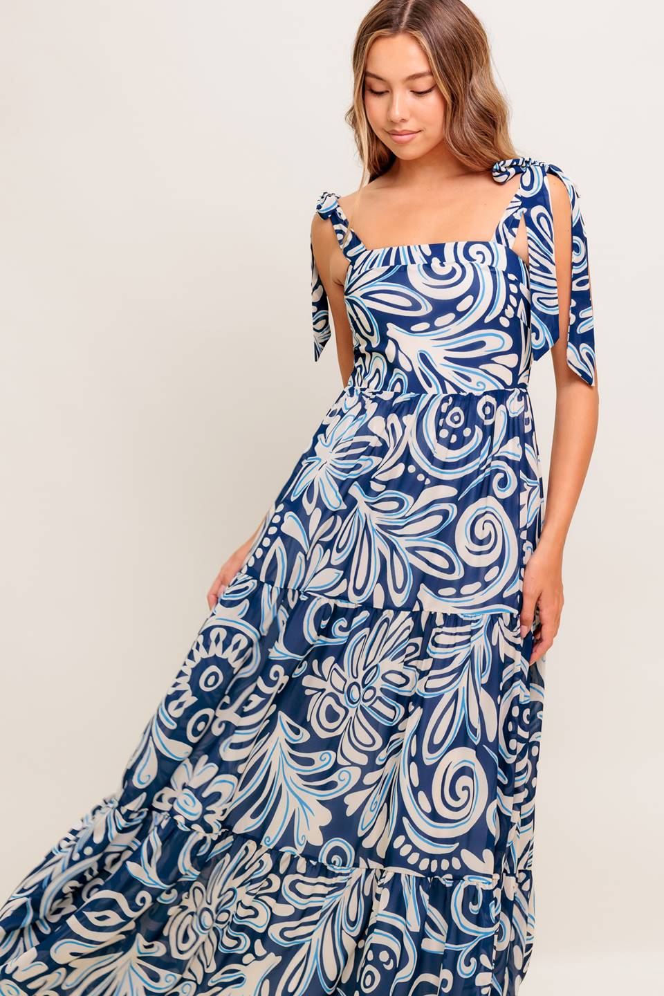 Island Serenade Navy Woven Maxi Dress
