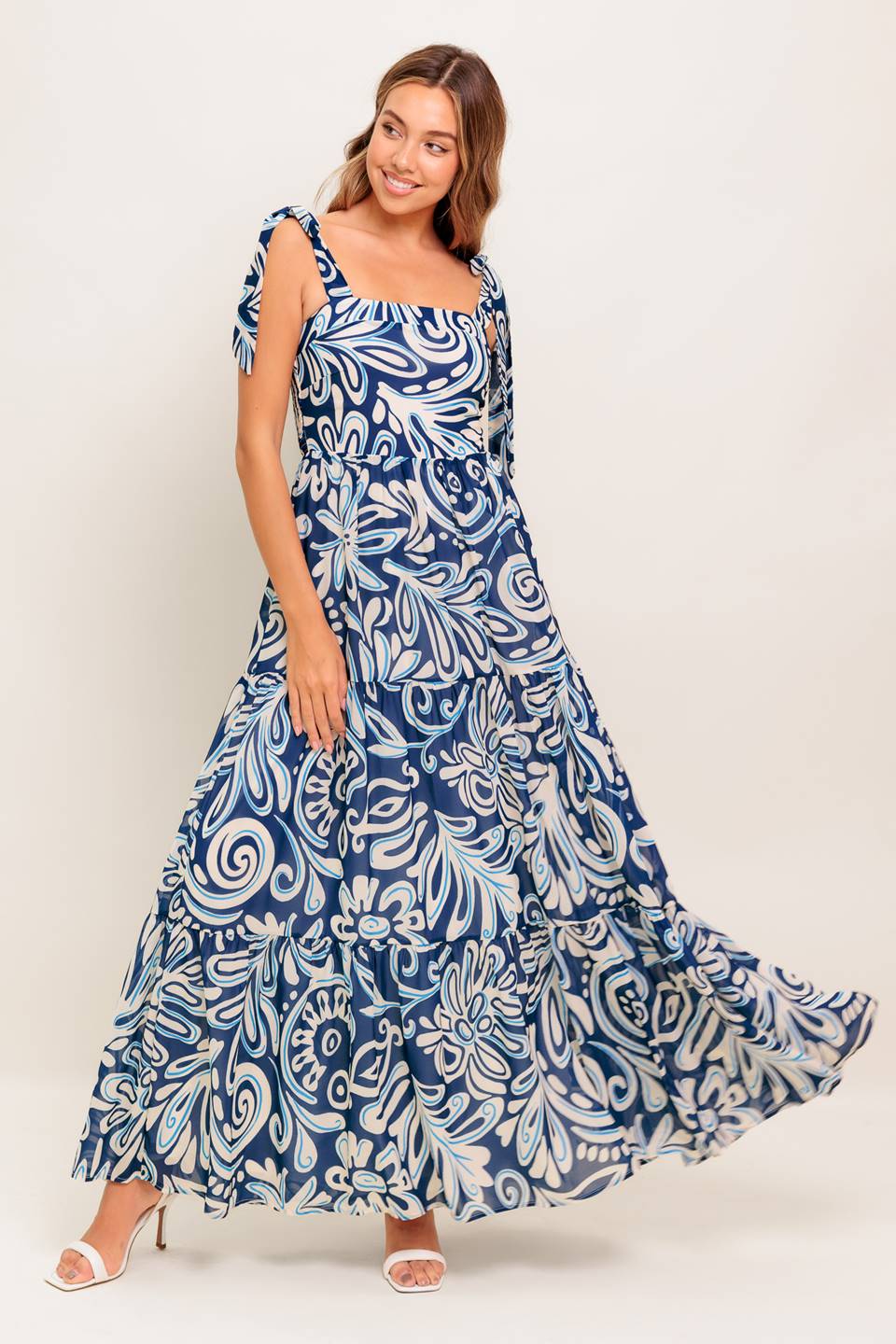 Island Serenade Navy Woven Maxi Dress