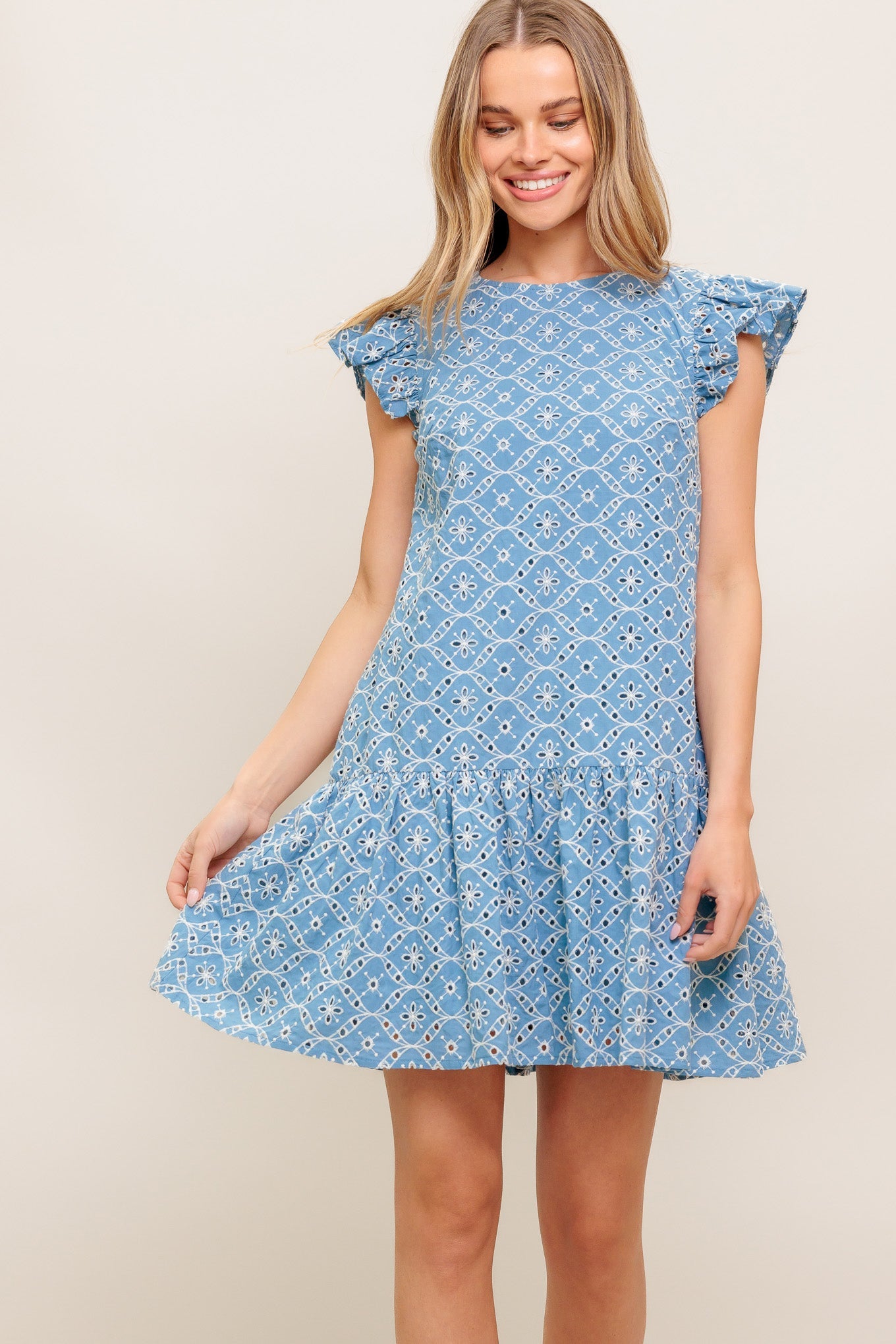 Cupcake Smile Woven Eyelet Mini Dress