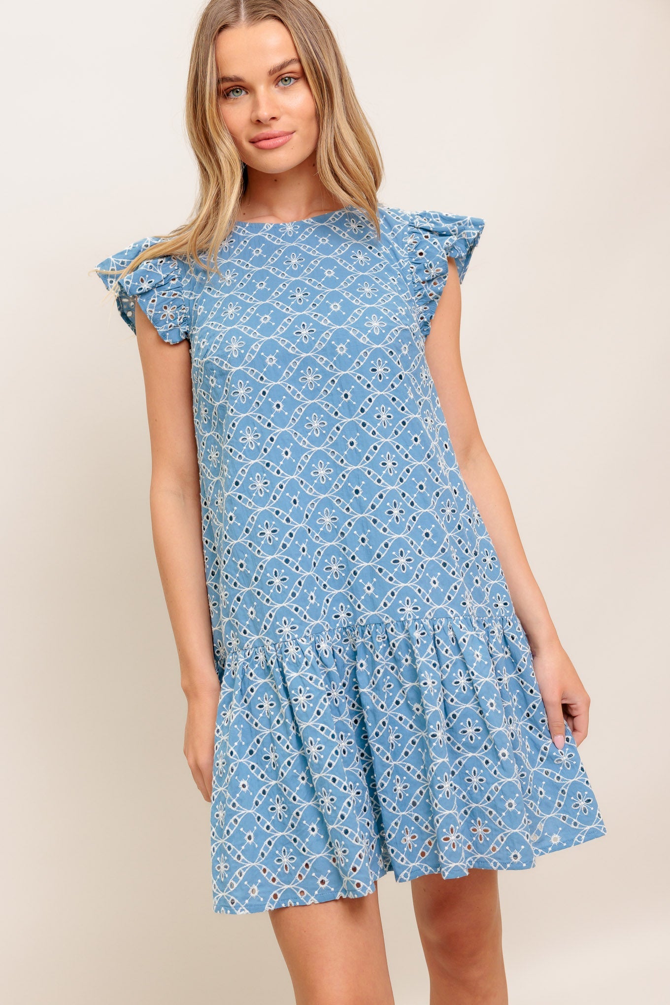 Cupcake Smile Woven Eyelet Mini Dress