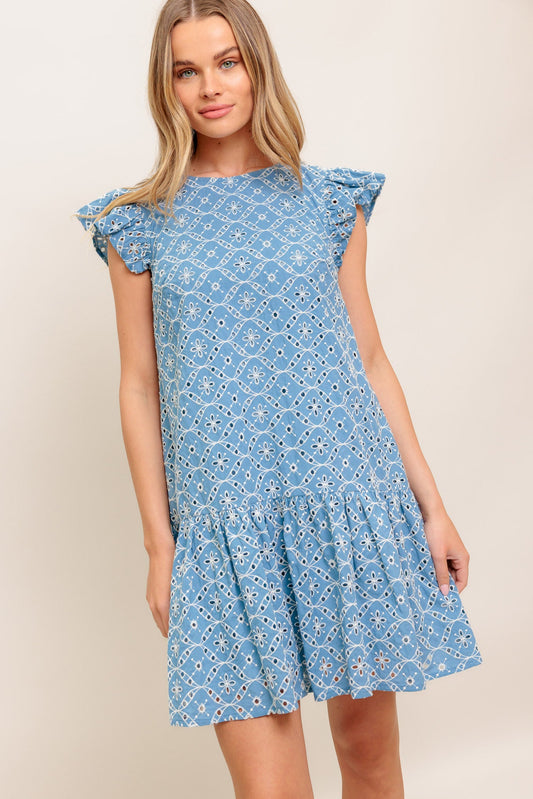 Cupcake Smile Woven Eyelet Mini Dress