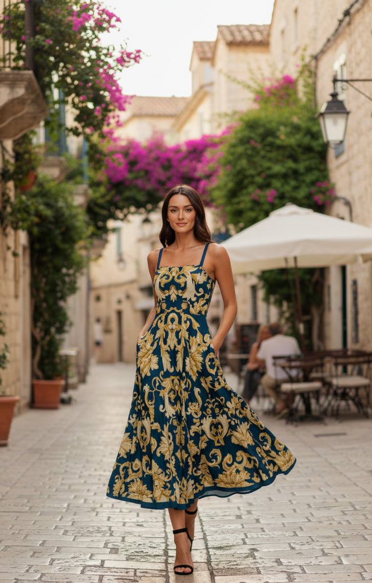 Midnight Blues Collection Woven Midi Dress