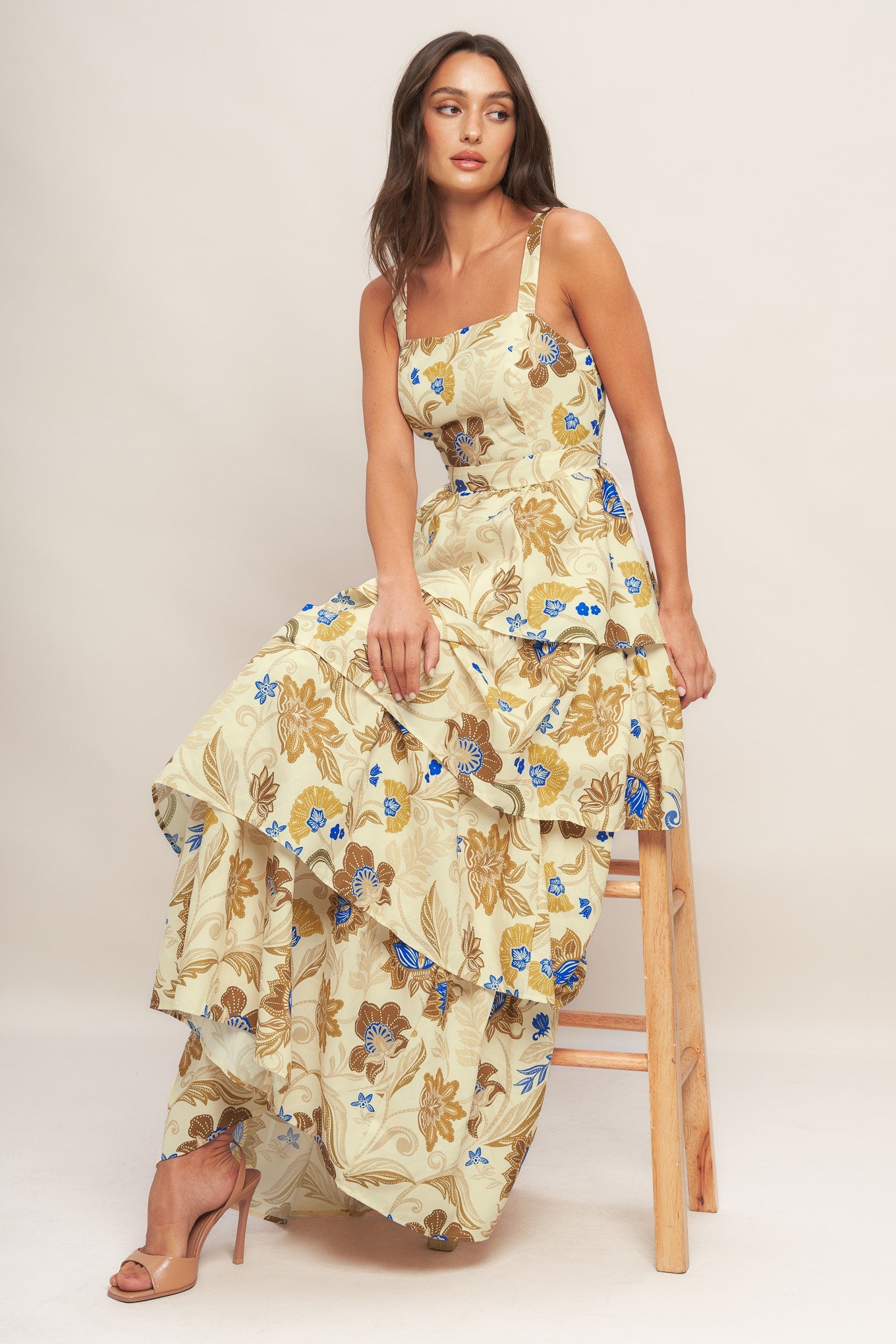 Golden Blossom Maxi Dress