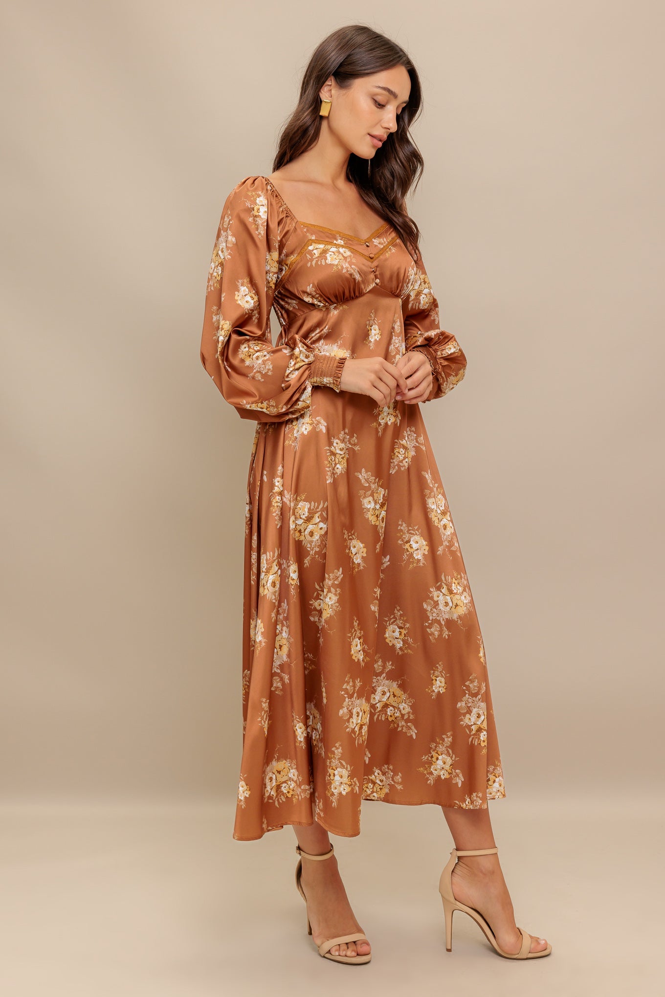 Caramel Sunset Woven Midi Dress