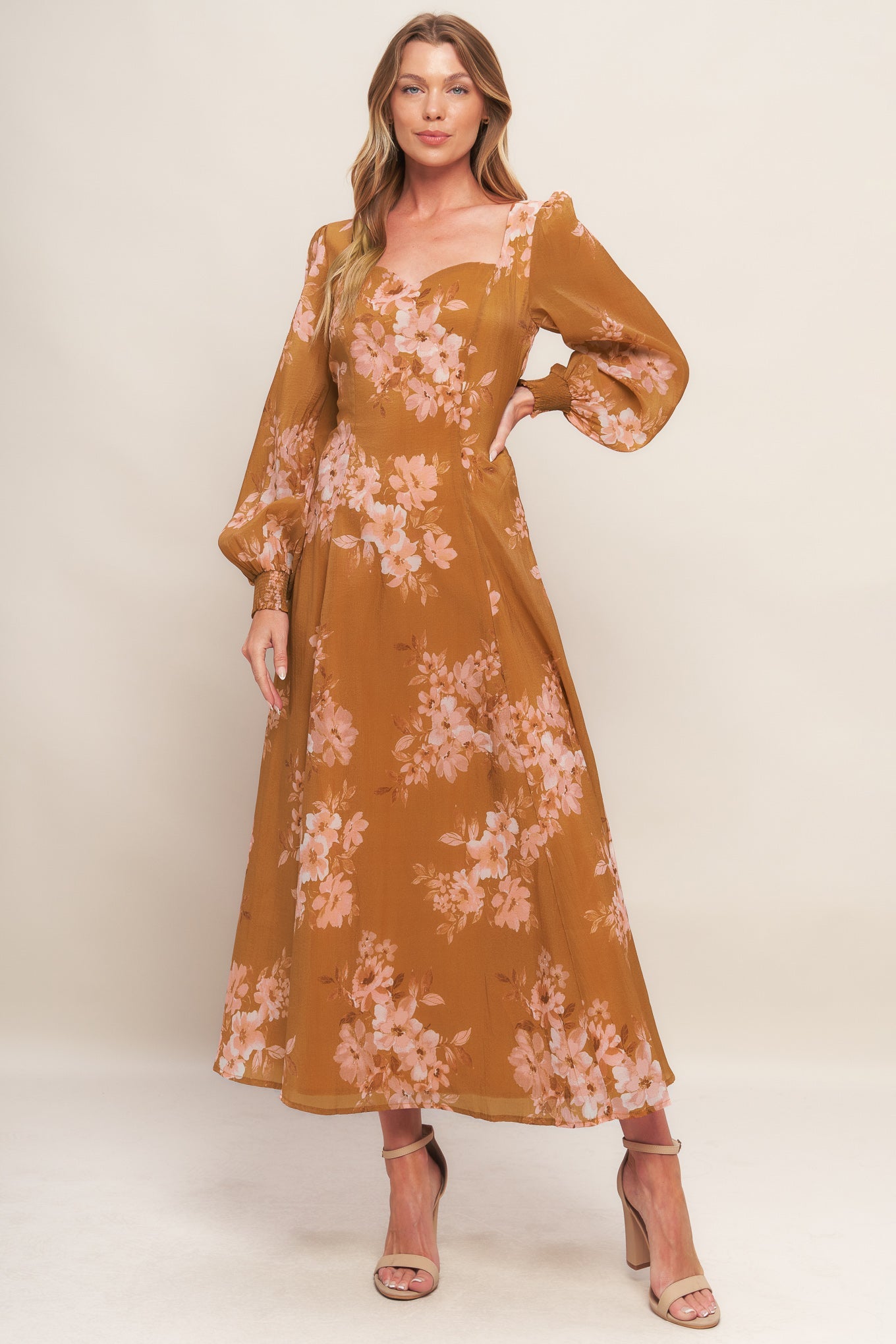 Golden Blossom Woven Ankle Dress