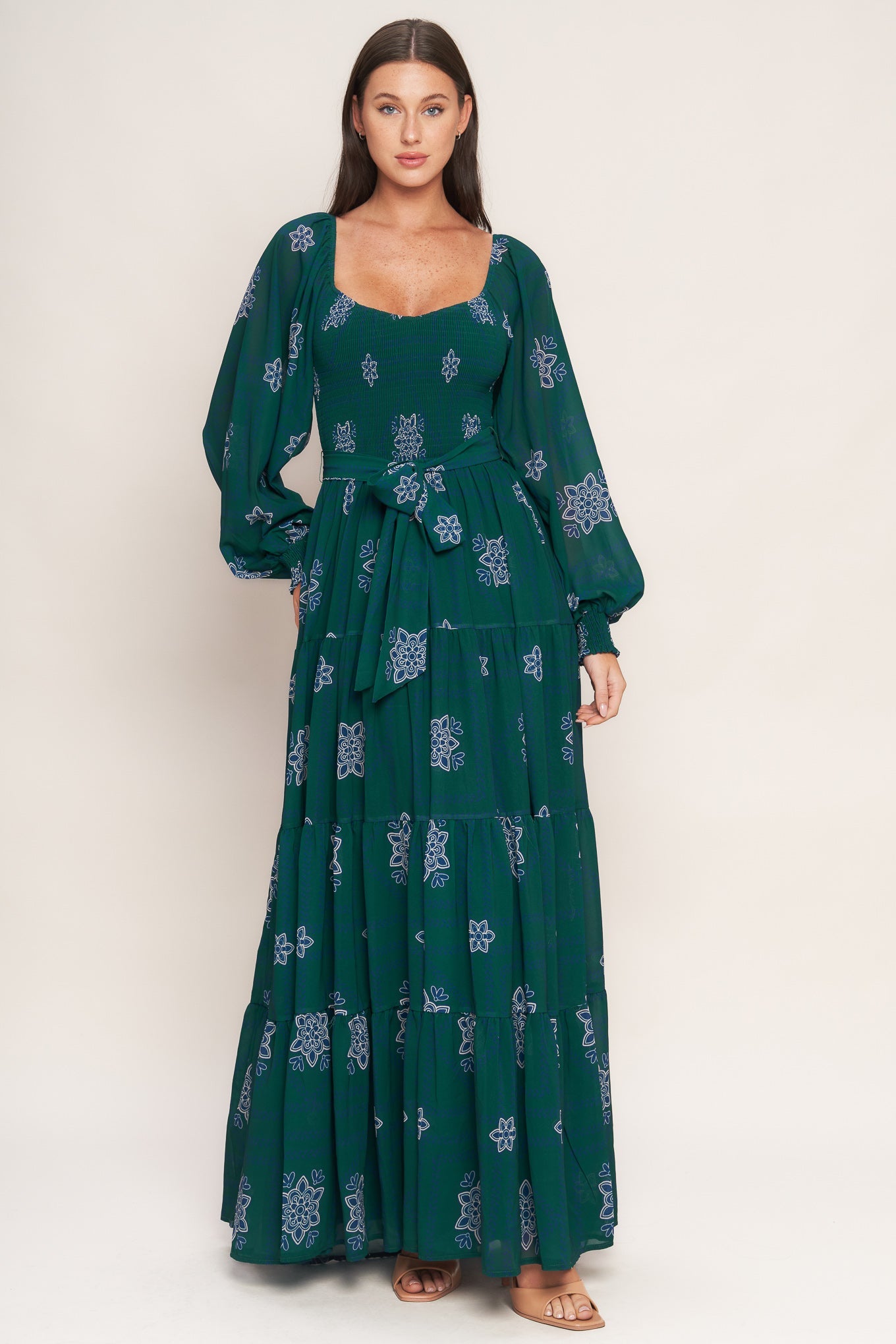 Azure Botanique Woven Maxi Dress