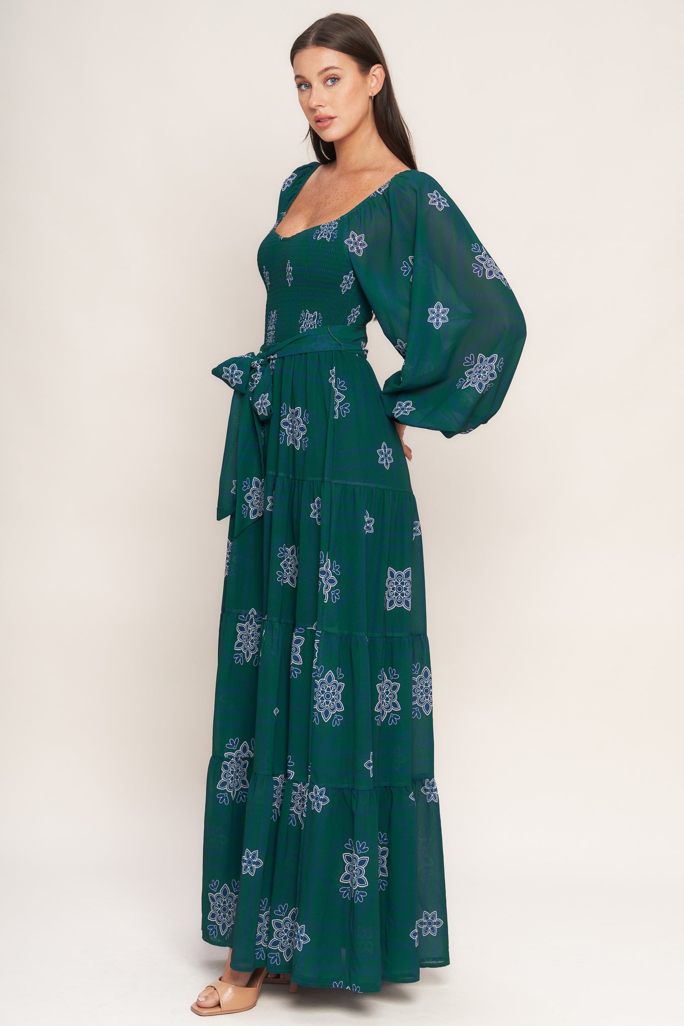 Azure Botanique Woven Maxi Dress