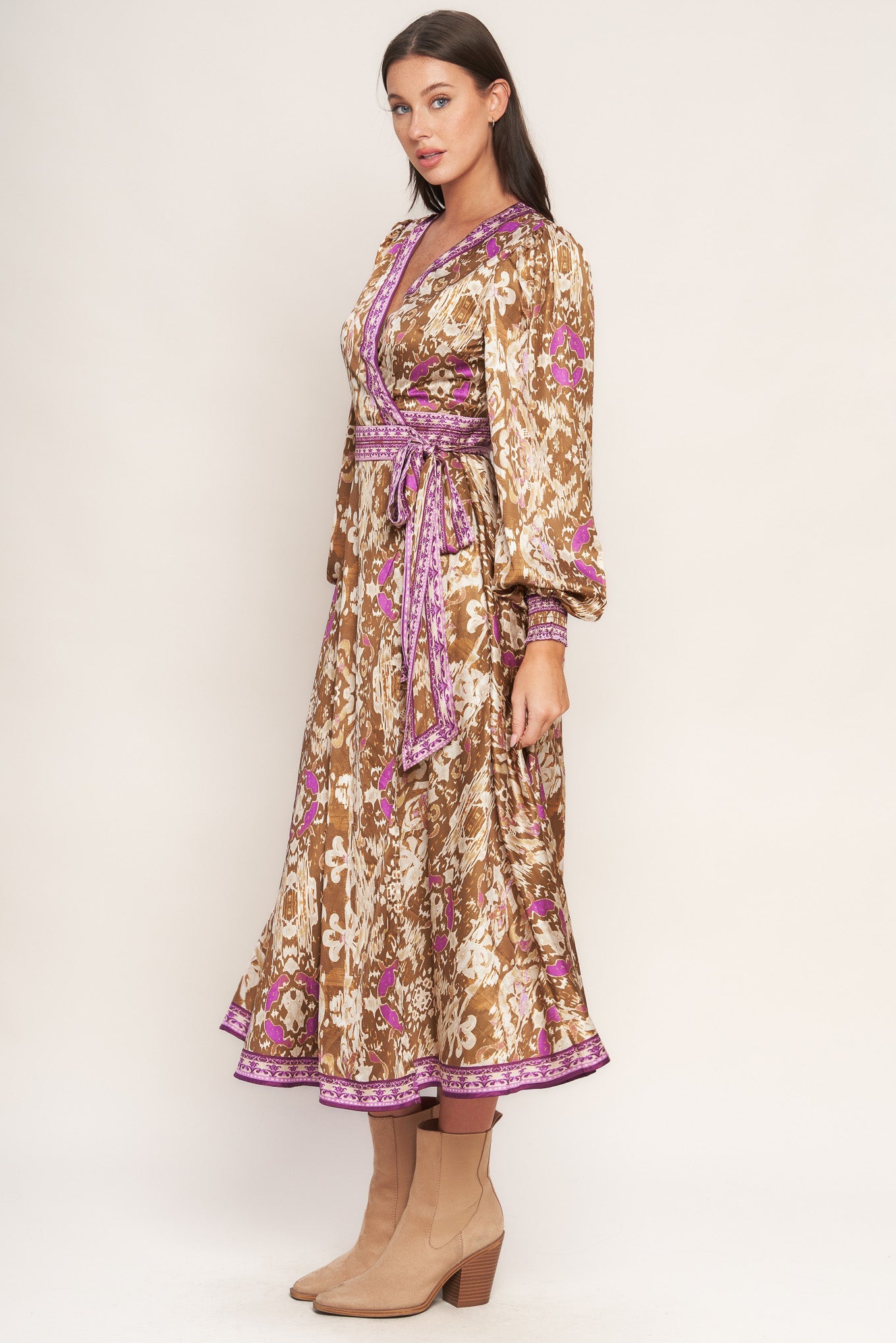 Ikat Bloom Woven Midi True Wrap Dress