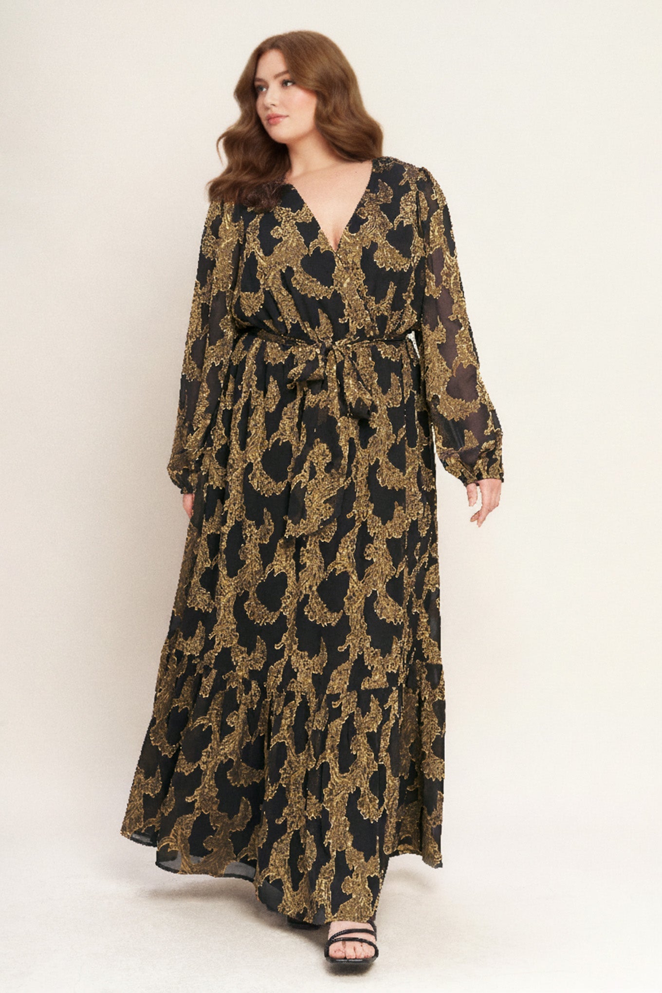 Midnight Moss Woven Jacquard Maxi Dress