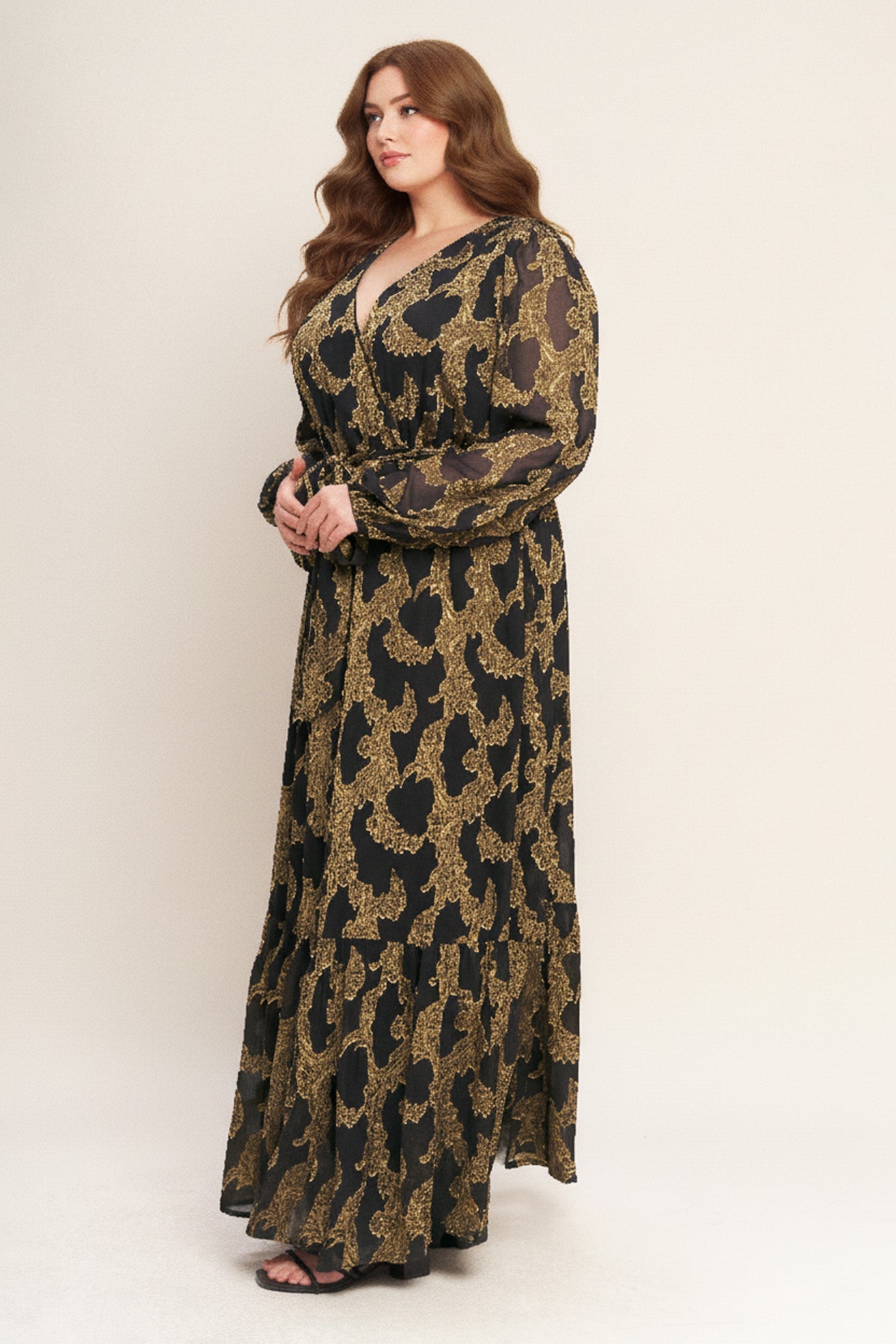 Midnight Moss Woven Jacquard Maxi Dress