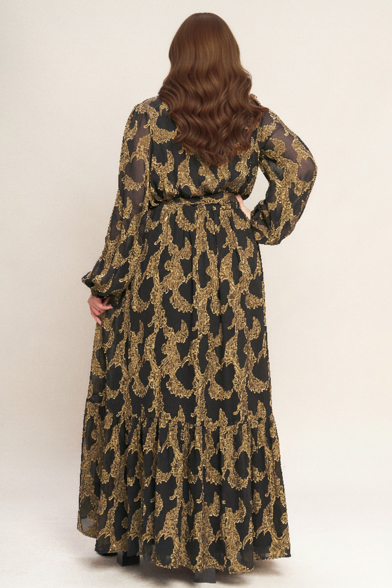 Midnight Moss Woven Jacquard Maxi Dress