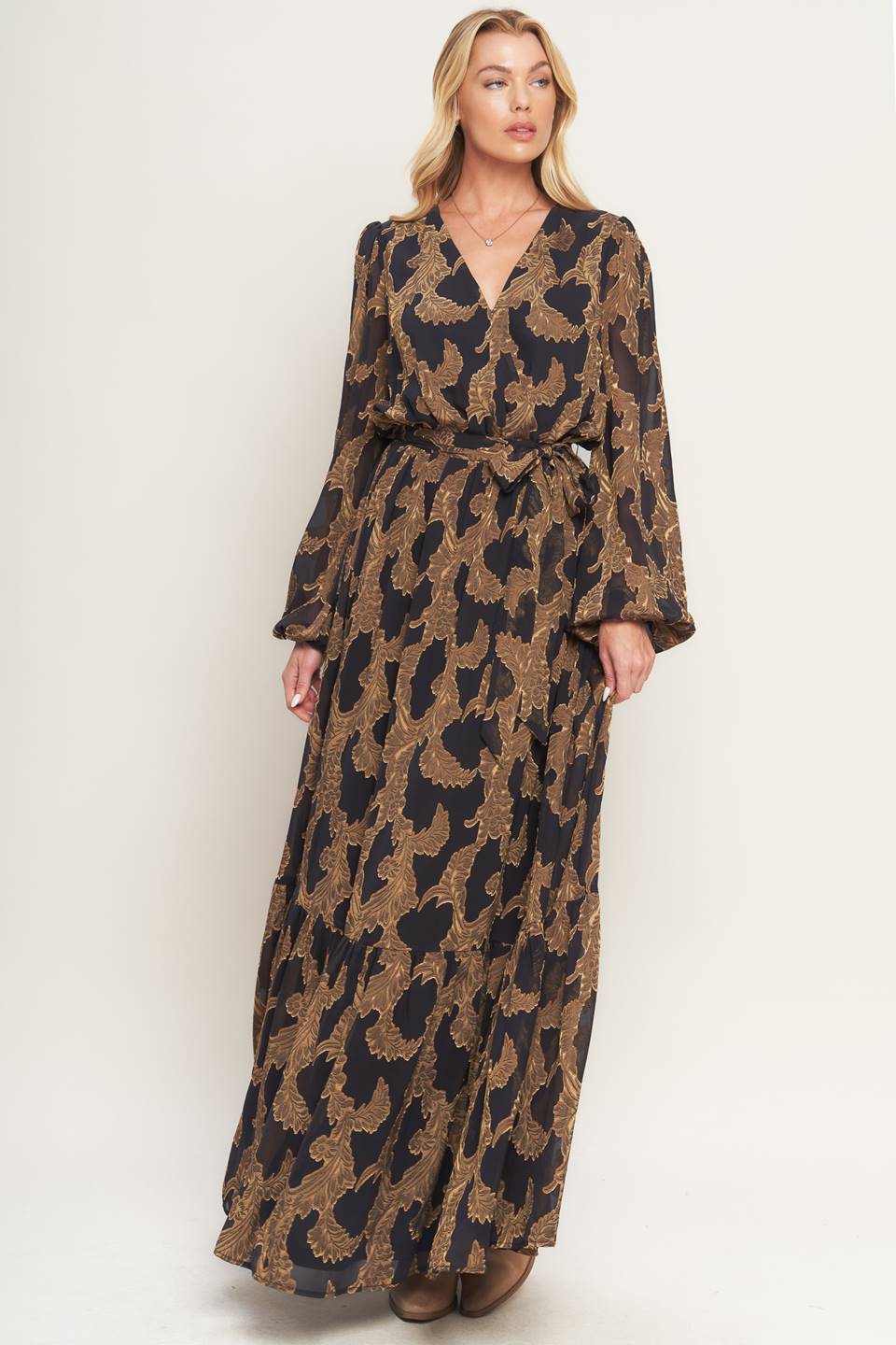 Midnight Moss Woven Jacquard Maxi Dress