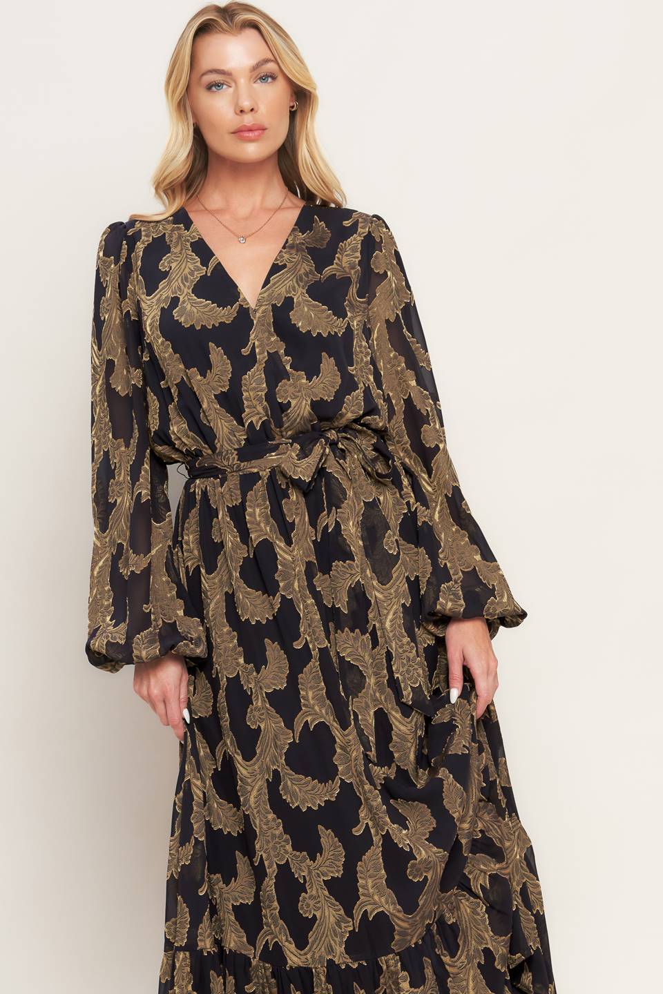 Midnight Moss Woven Jacquard Maxi Dress