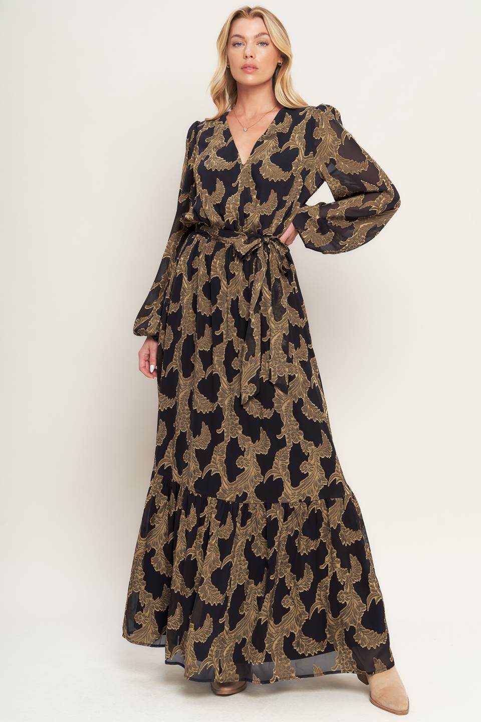 Midnight Moss Woven Jacquard Maxi Dress