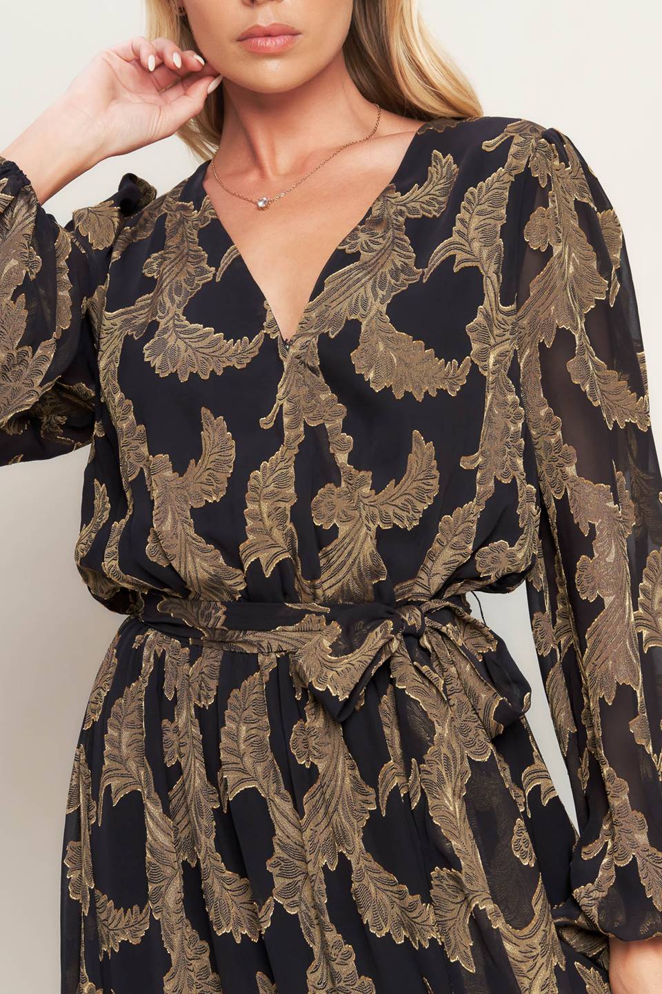 Midnight Moss Woven Jacquard Maxi Dress