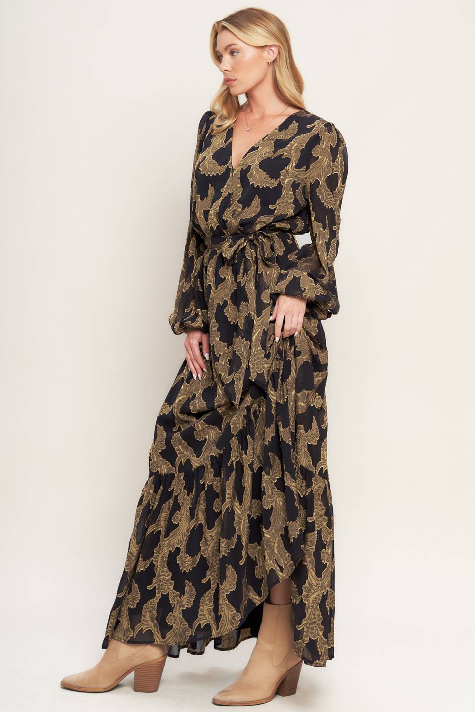 Midnight Moss Woven Jacquard Maxi Dress