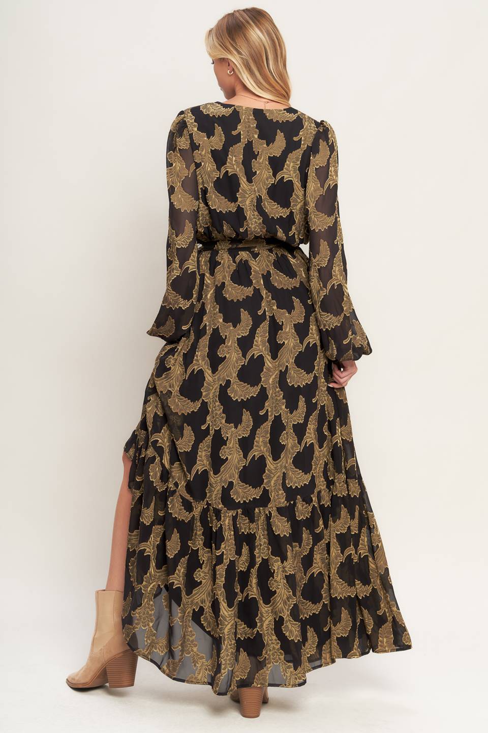 Midnight Moss Woven Jacquard Maxi Dress