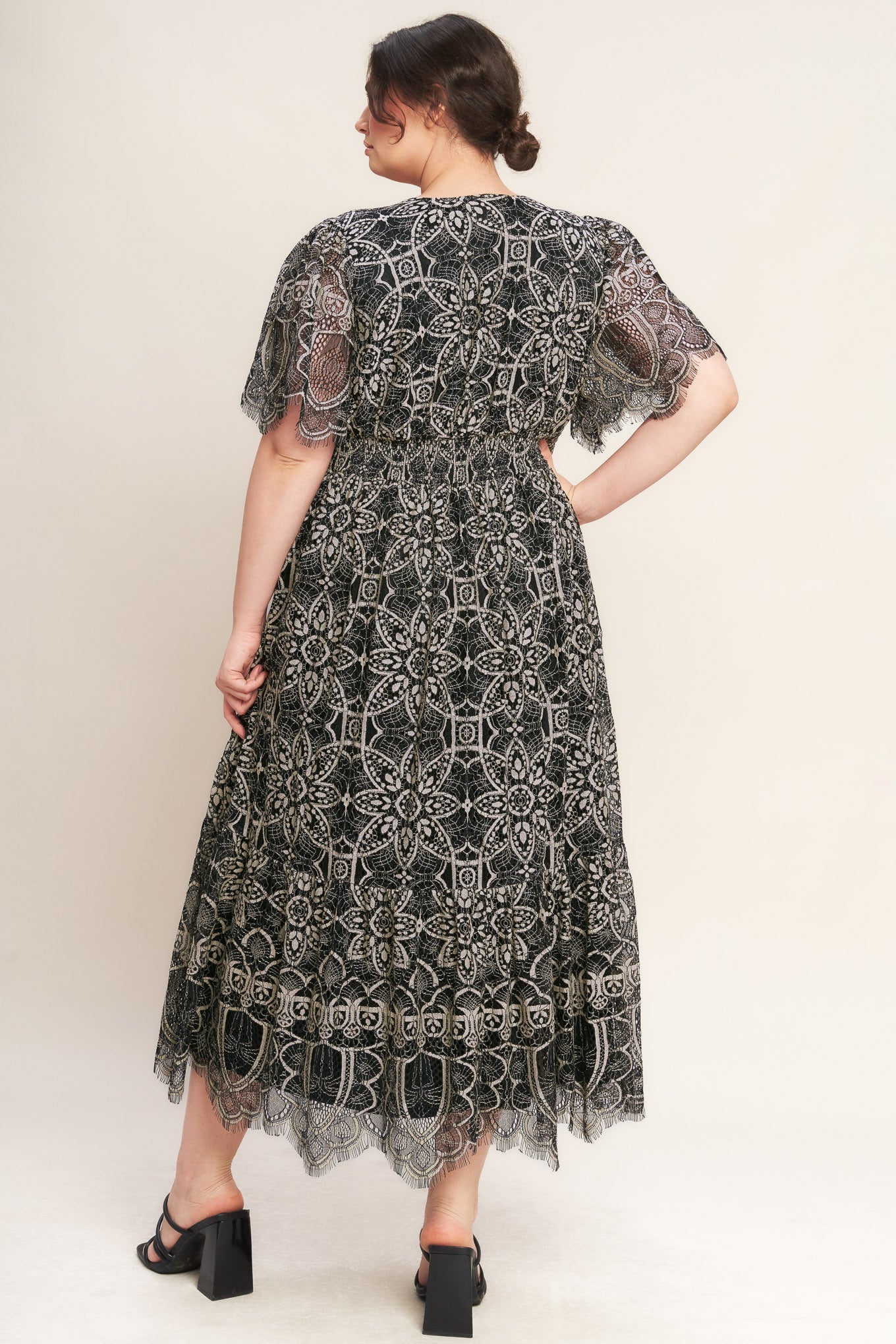 Gothic Bloom Woven Lace Midi Dress