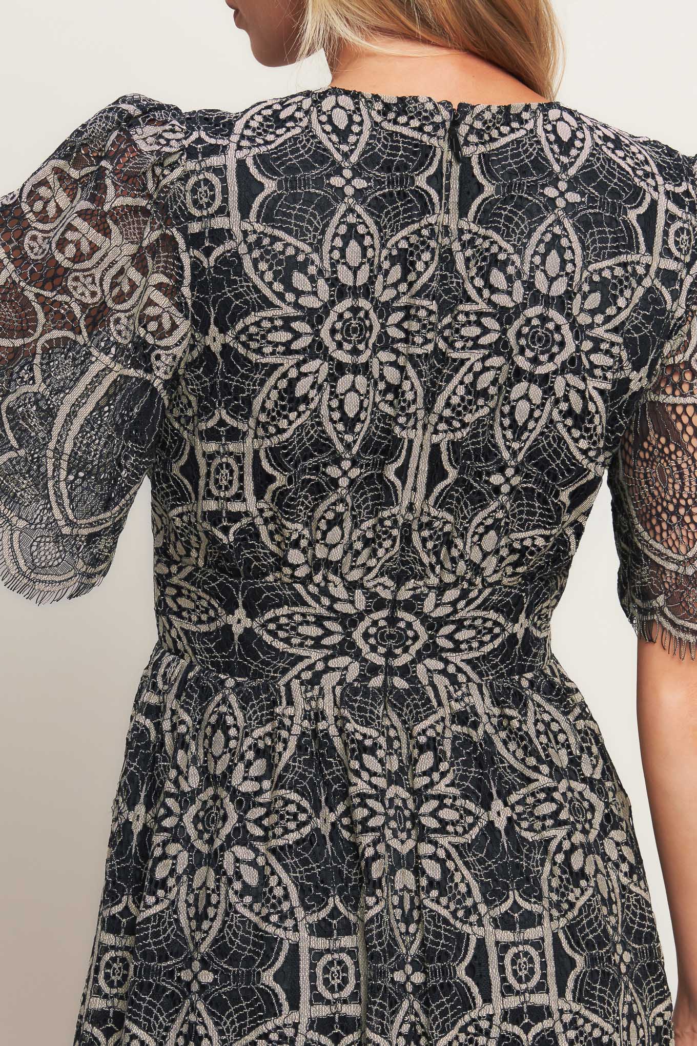 Gothic Bloom Woven Lace Midi Dress