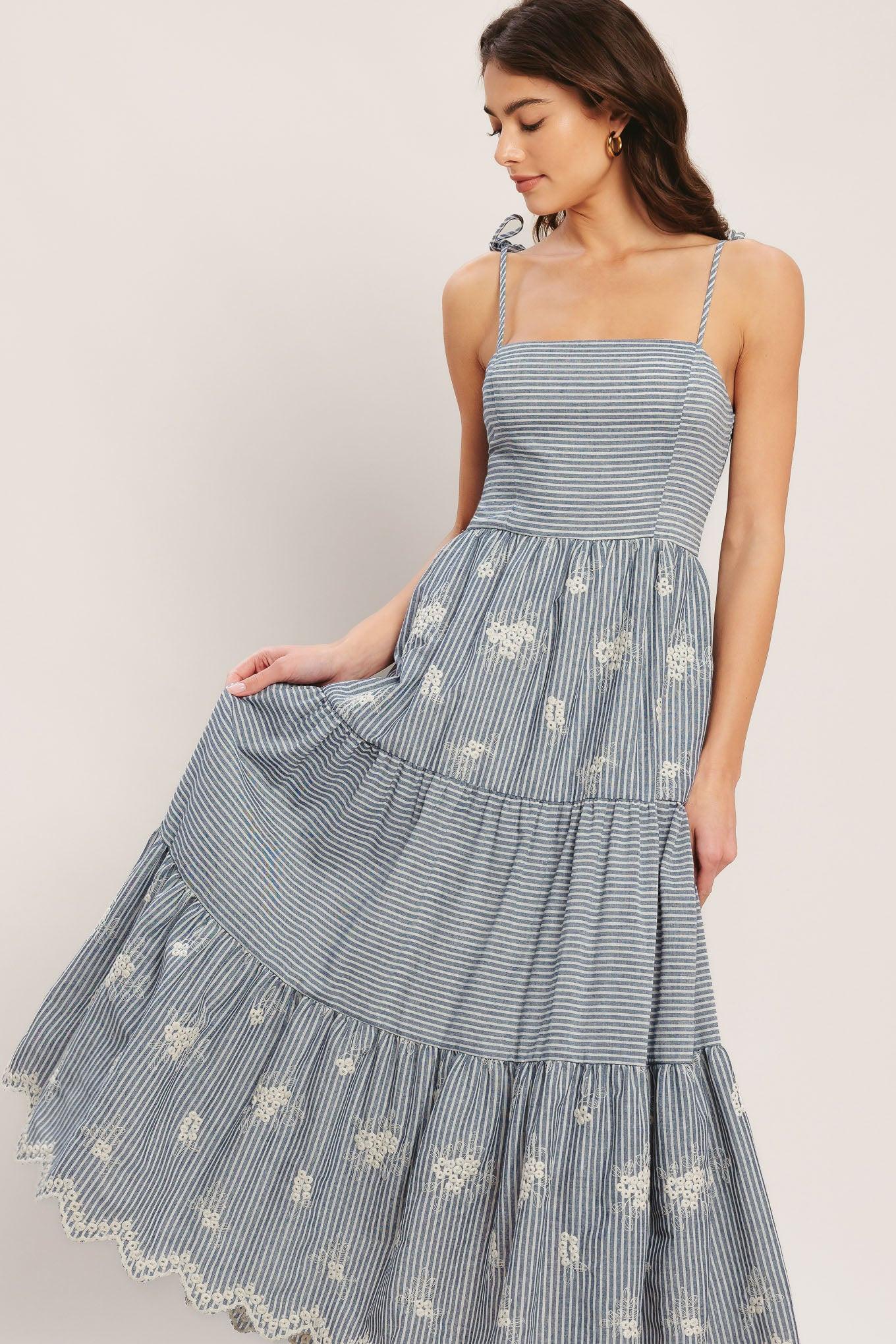 Salt Air Stripe Woven Midi Dress
