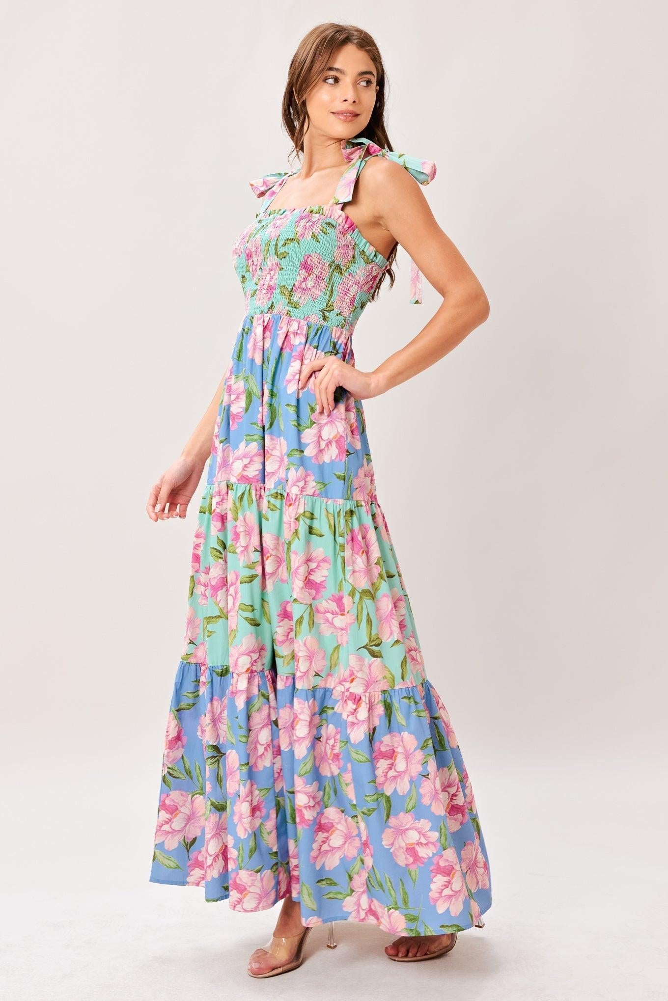 Pastel Glow Woven Maxi Dress