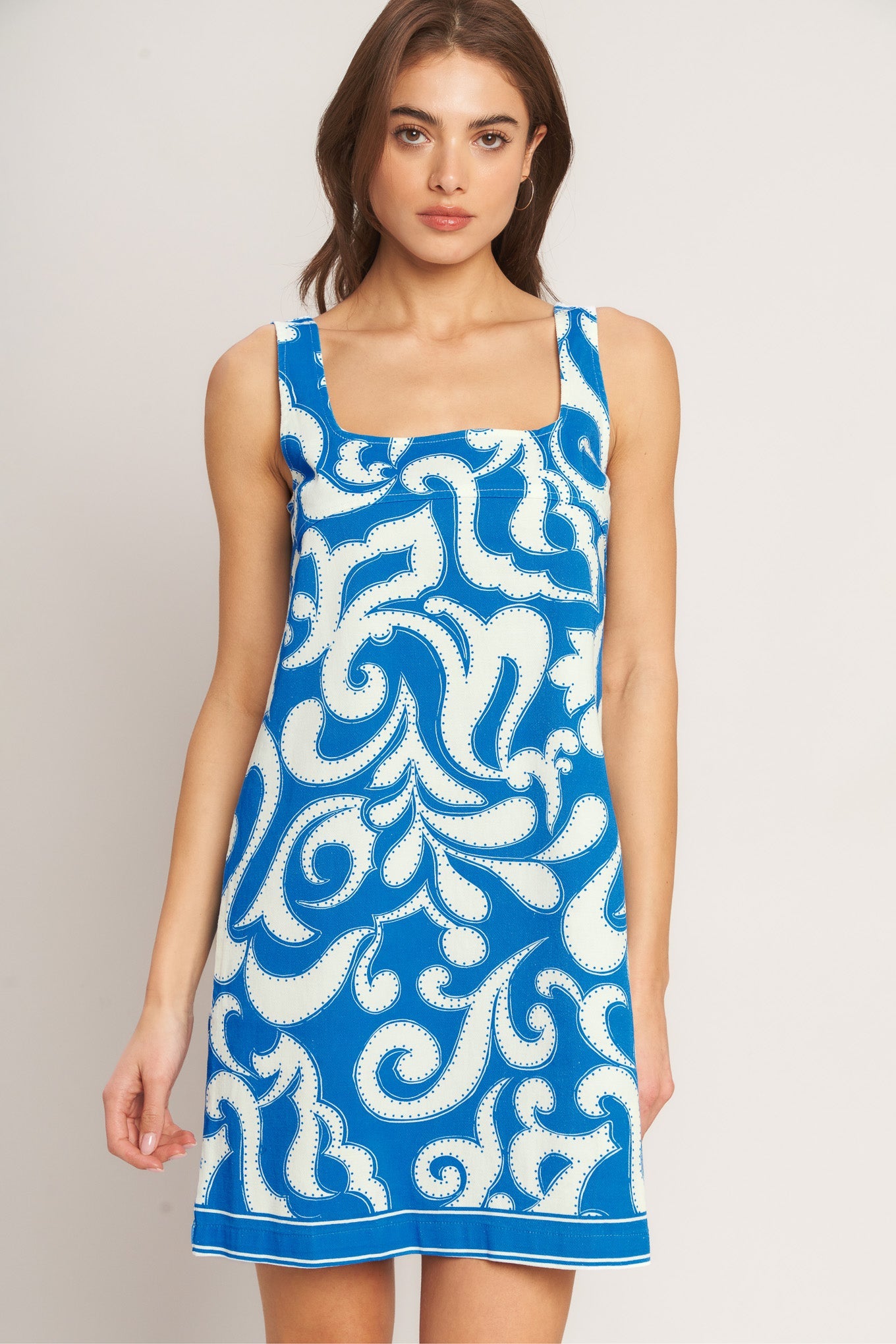 Azure Swirl Woven Mini Dress