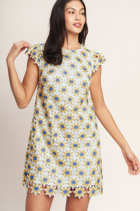 Little Ray of Joy Woven Lace Mini Shift Dress