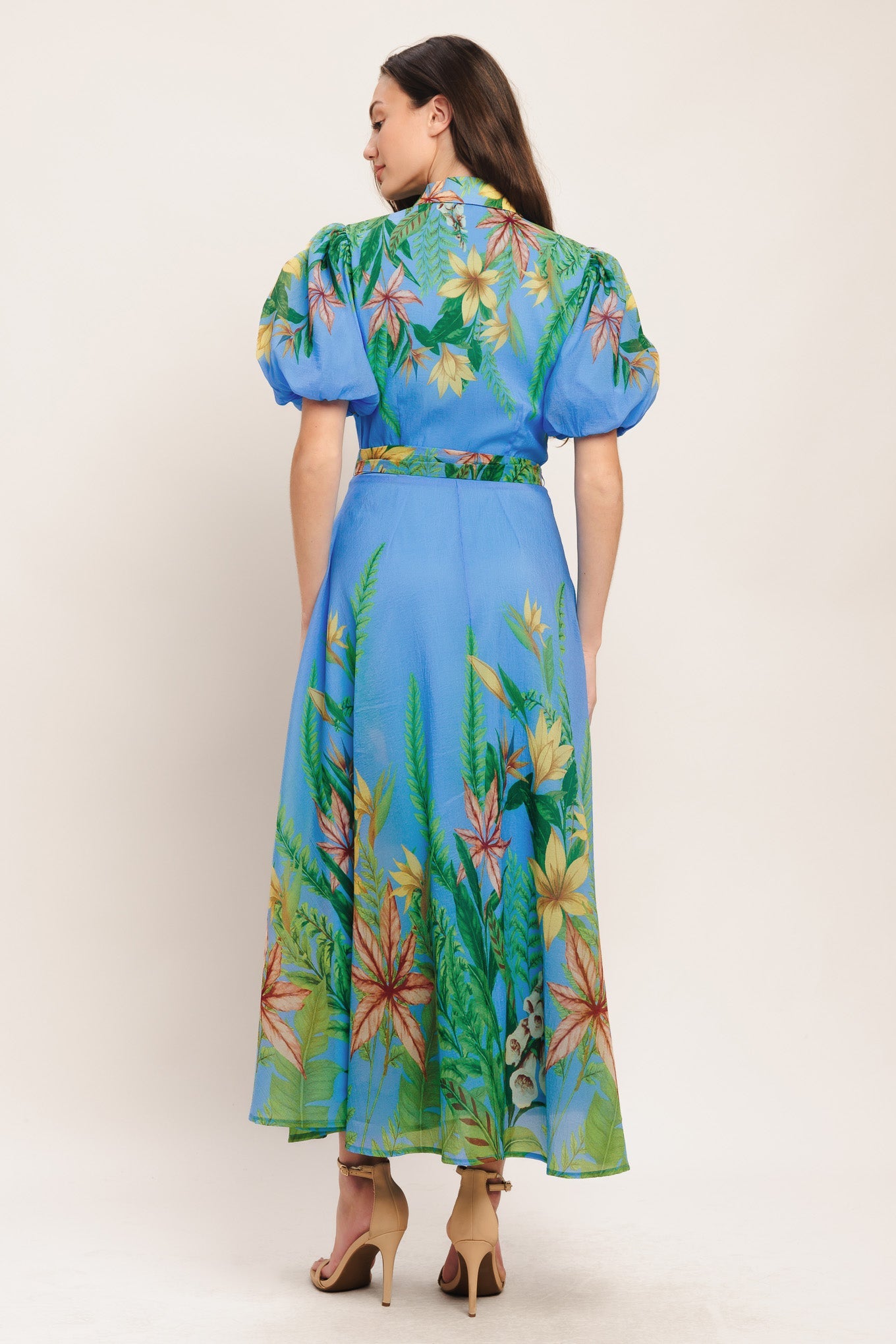 Palm Serenade Blue Woven Midi Dress
