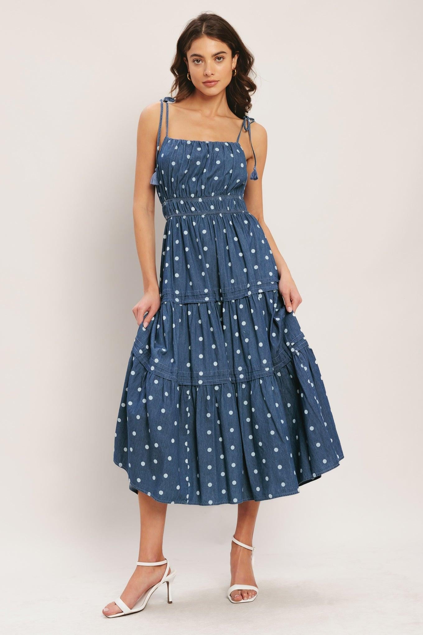 Nautical Dot Denim Midi Dress