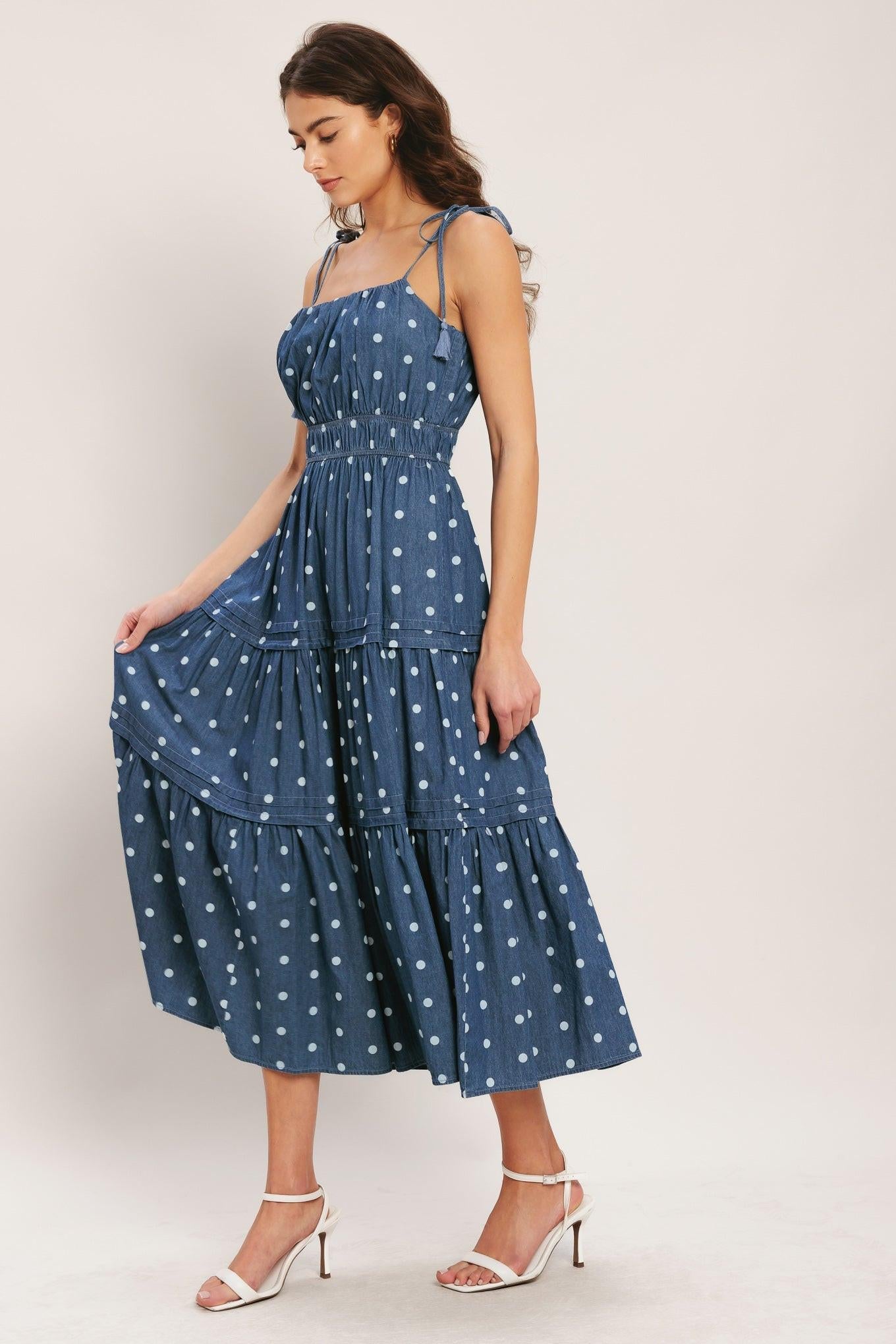 Nautical Dot Denim Midi Dress
