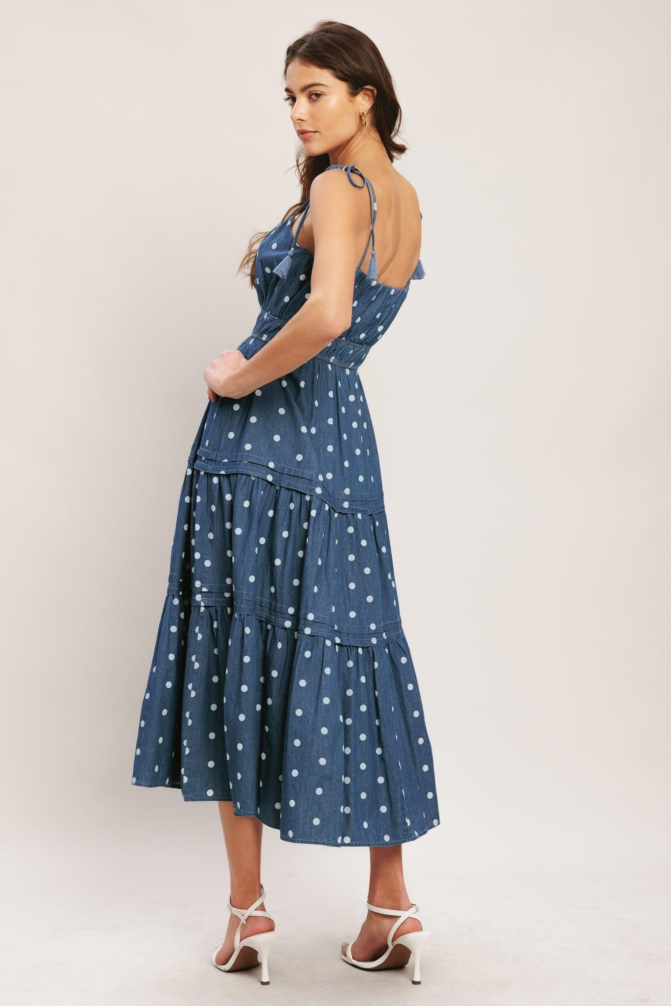 Nautical Dot Denim Midi Dress