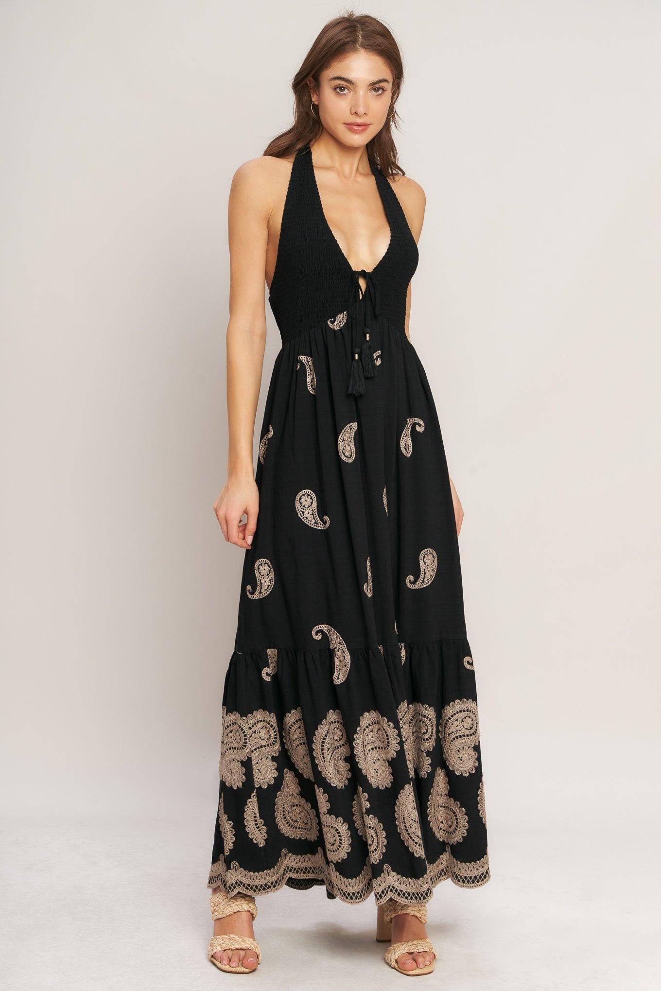 Midnight Charm Woven Midi Dress