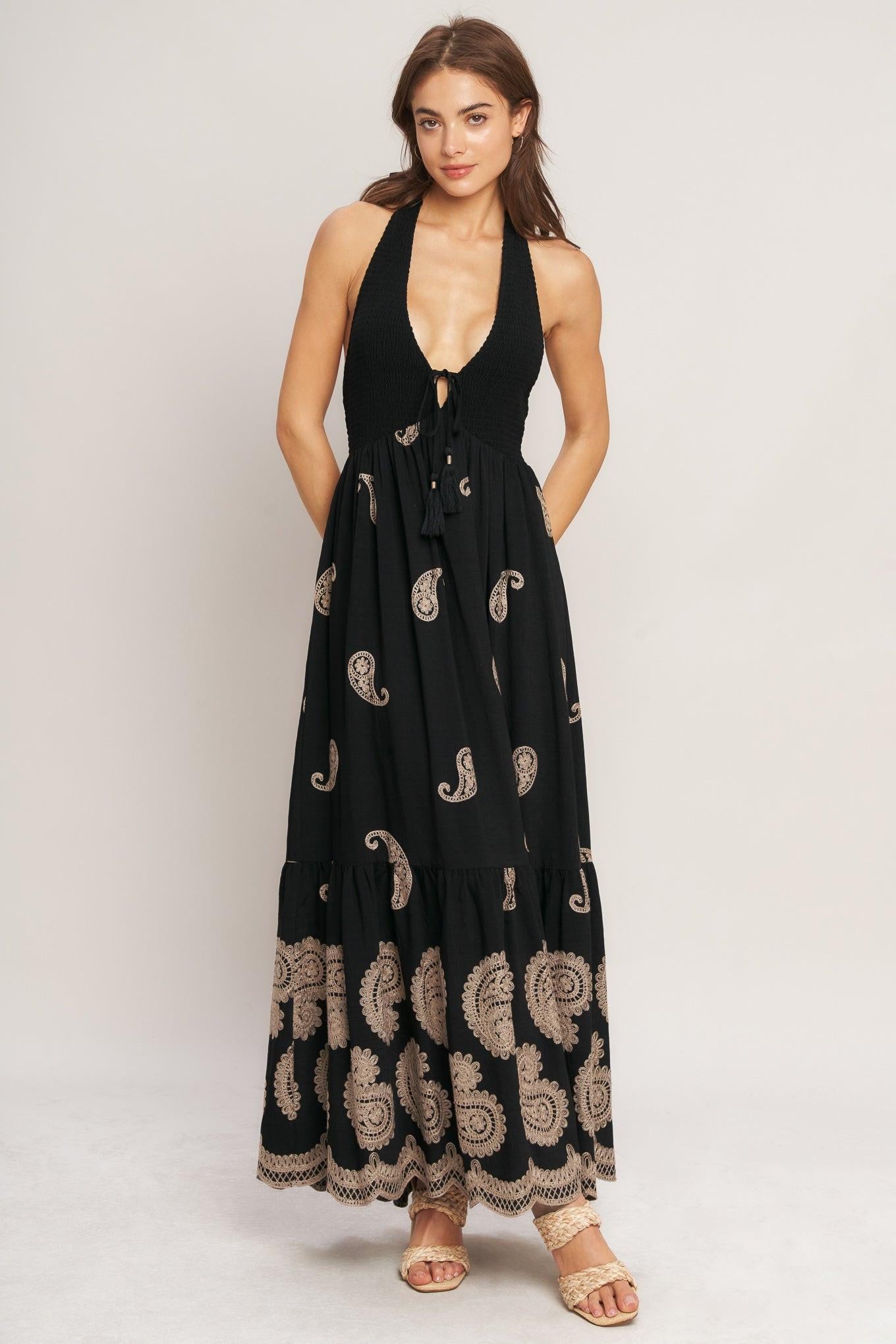 Midnight Charm Woven Midi Dress