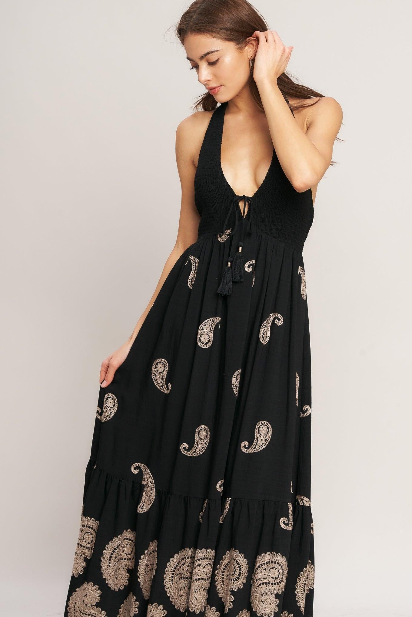 Midnight Charm Woven Midi Dress