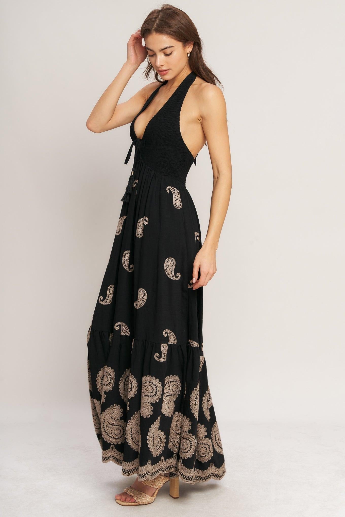 Midnight Charm Woven Midi Dress