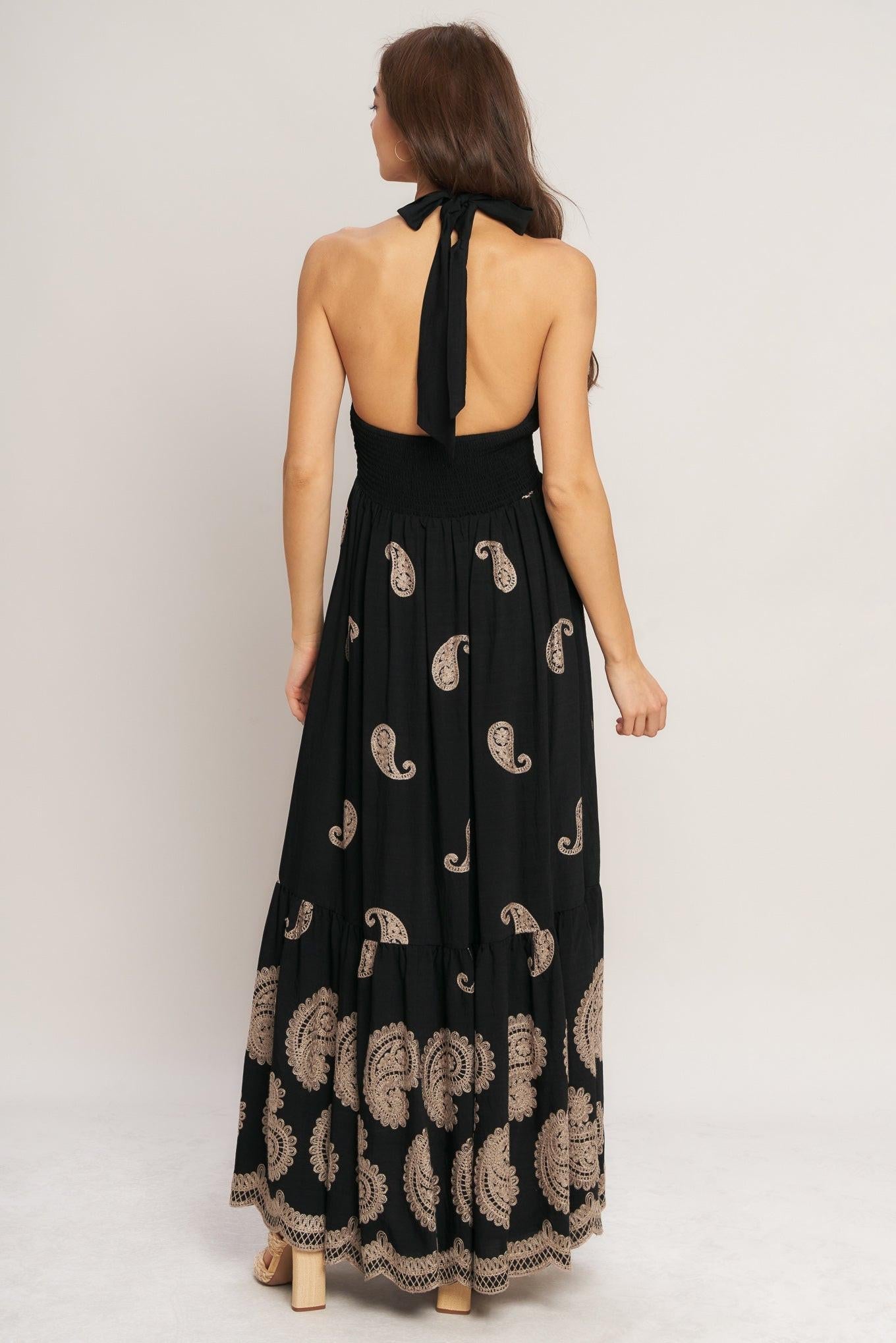 Midnight Charm Woven Midi Dress