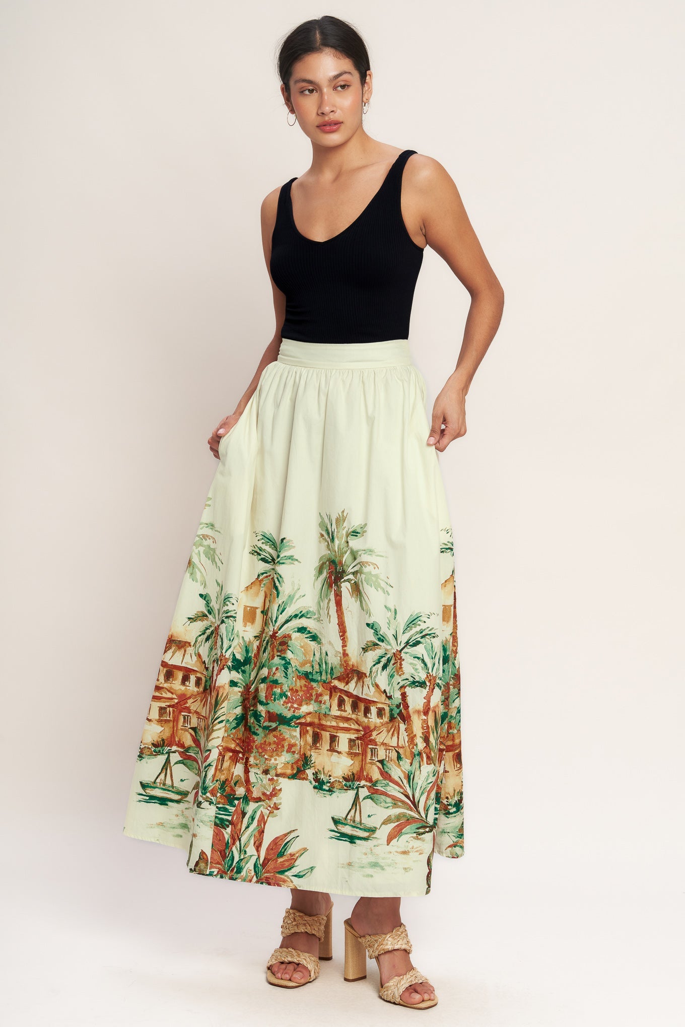 Island Time Only Woven Midi Full Skirt