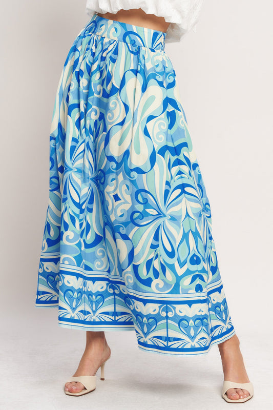 Ocean Whirl Woven Full Midi Skirt